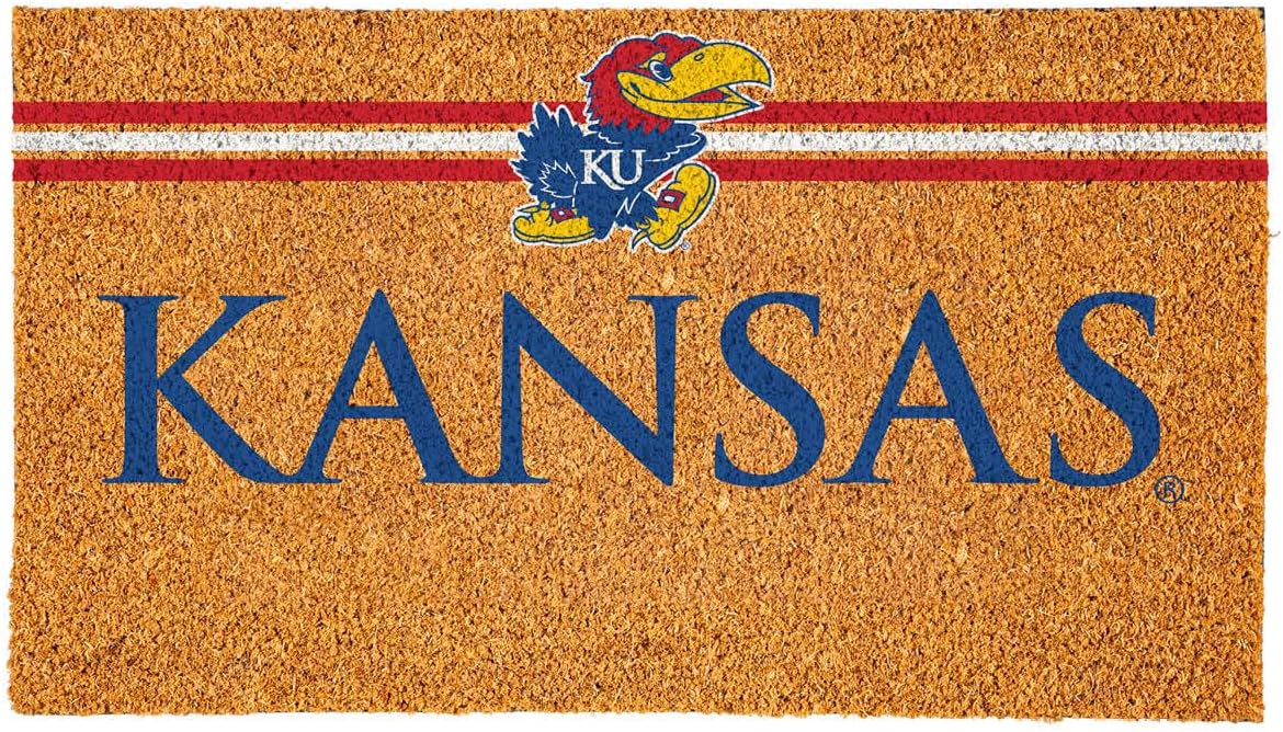 Team Sports America NCAA University of Kansas College Personalized Coir Door Mat, 18 x 30 Inches Custom Name Doormat, Front Door Welcome Mats