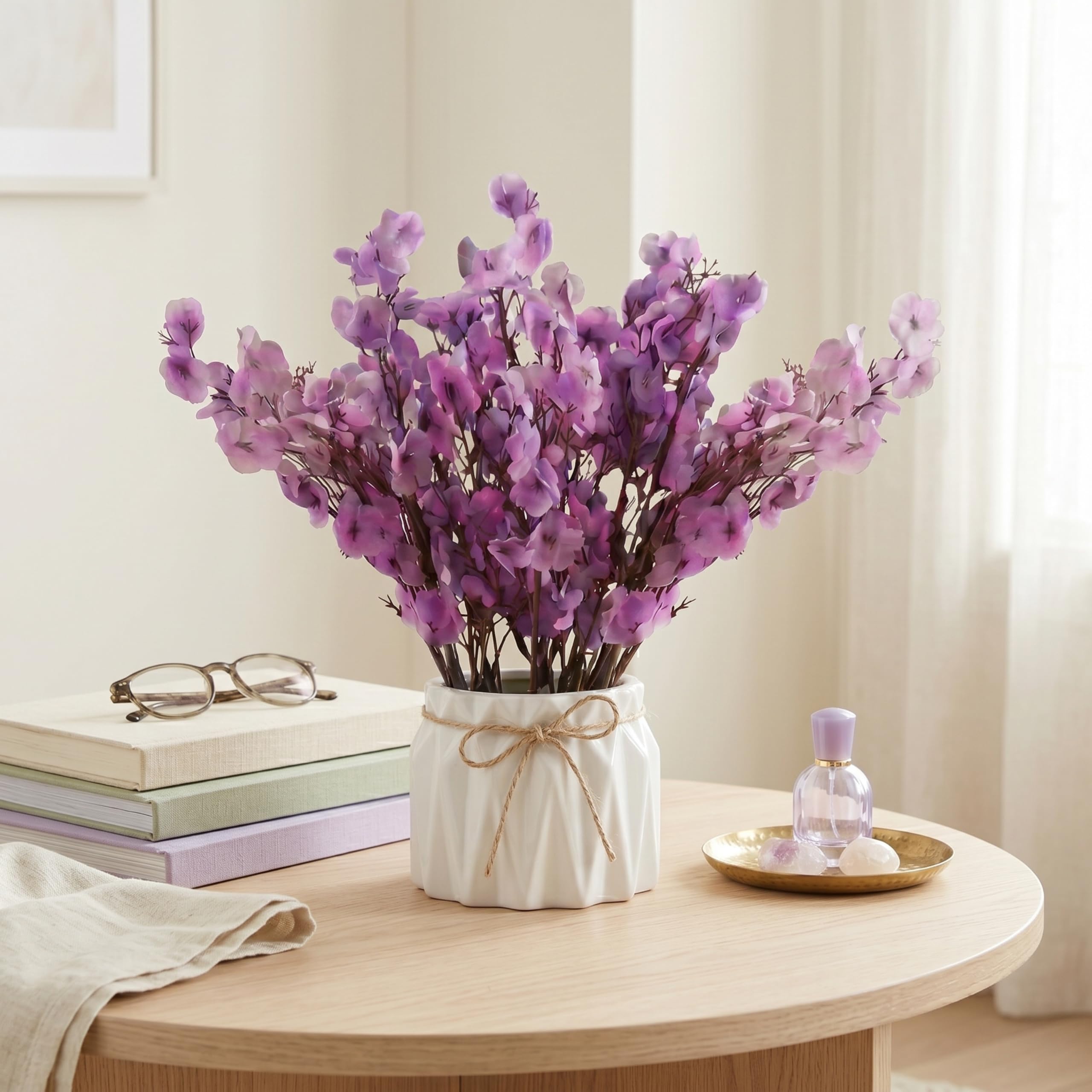 Dekorly Artificial Lavender Plant in White Pot, 18cm – Realistic Faux Flower Arrangement for Home & Office Décor (Set of 1) (1, Light Purple Baby's Breath)