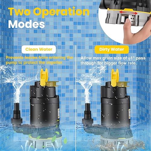 Miniatura 5 de Bomba de sumidero de 1 HP 4000 GPH Bomba de agua sumergible limpiasucia Bomba de agua termoplástica portátil eléctrica para piscina, jardín, sótano,