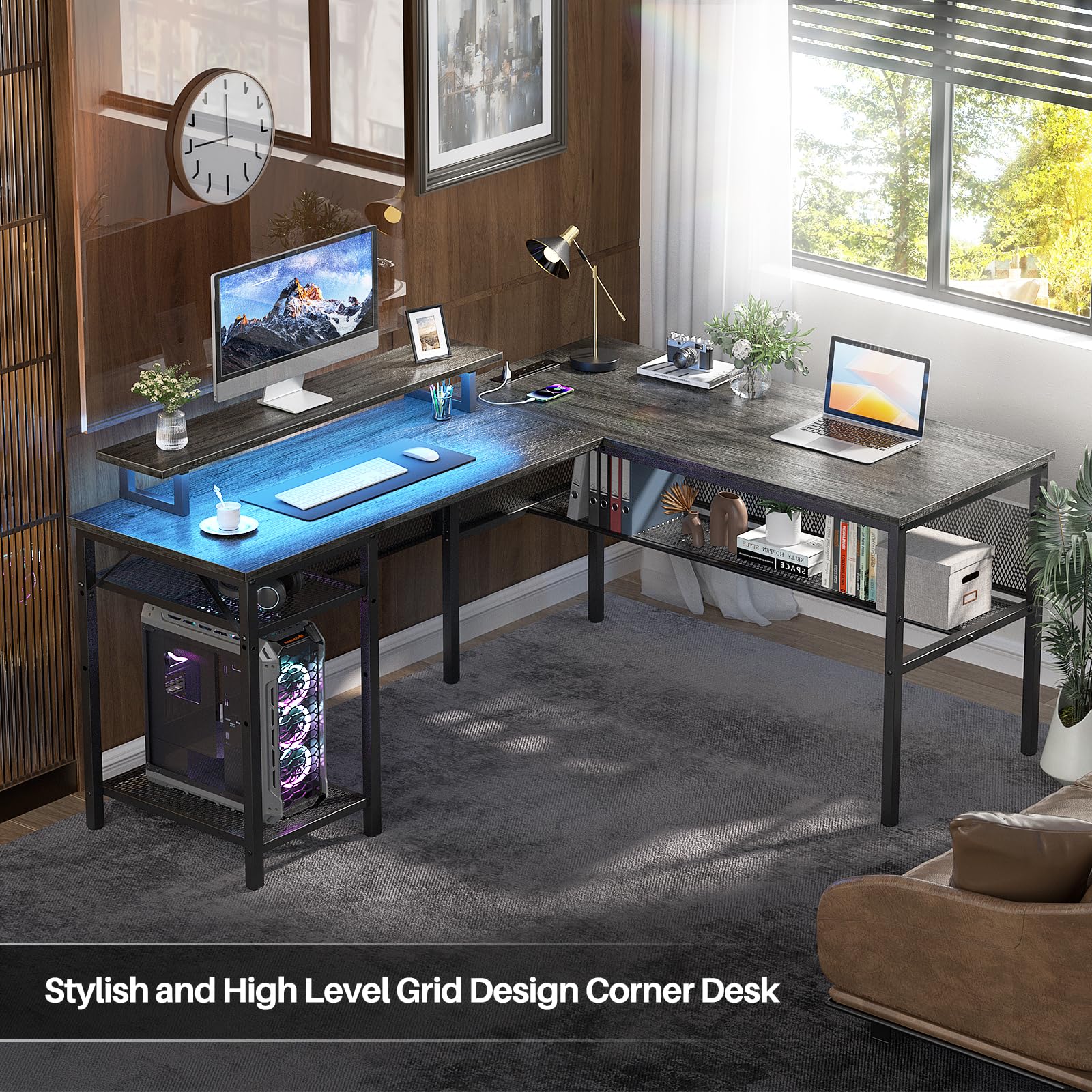 Unikito L Shaped Computer Desk With Magic Power Outlets And USB - View #4
