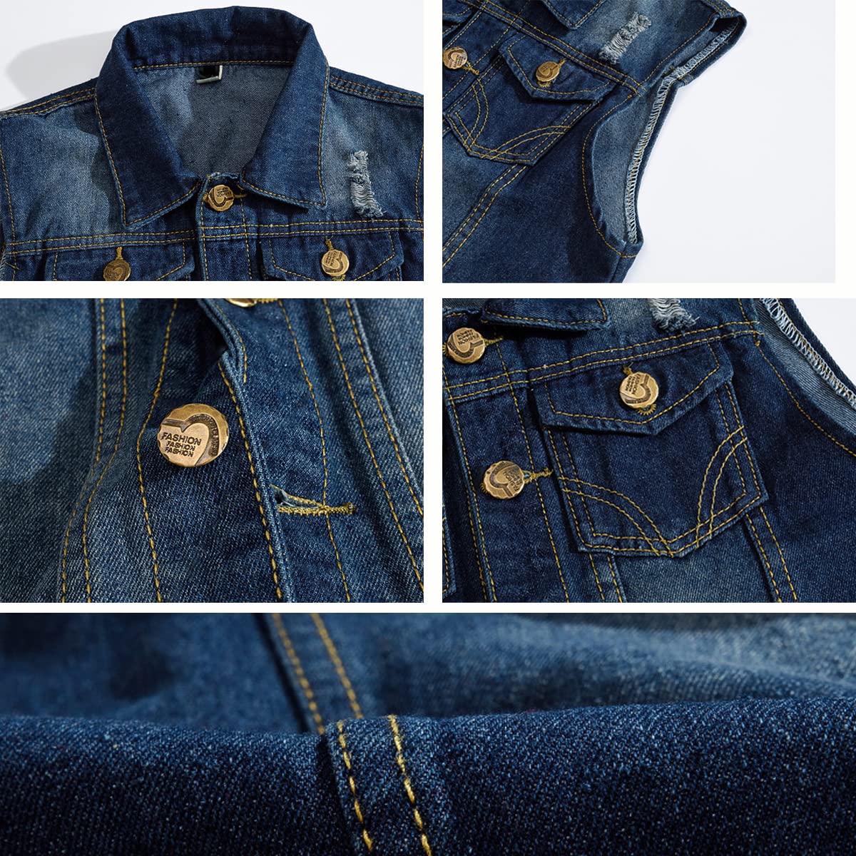 Kelmon Giacca Denim Uomo Gilet per Vintage Strappato Gilet di Jeans da Uomo Senza Maniche Giacca Jeans Capispalla