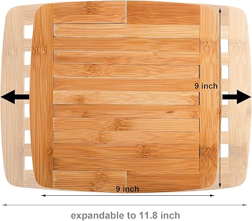 Miniatura 8 de Yarlung Paquete de 2 salvamanteles de bambú expandibles de 10 a 12.5 pulgadas, salvamanteles redondos de madera resistente al calor para platos
