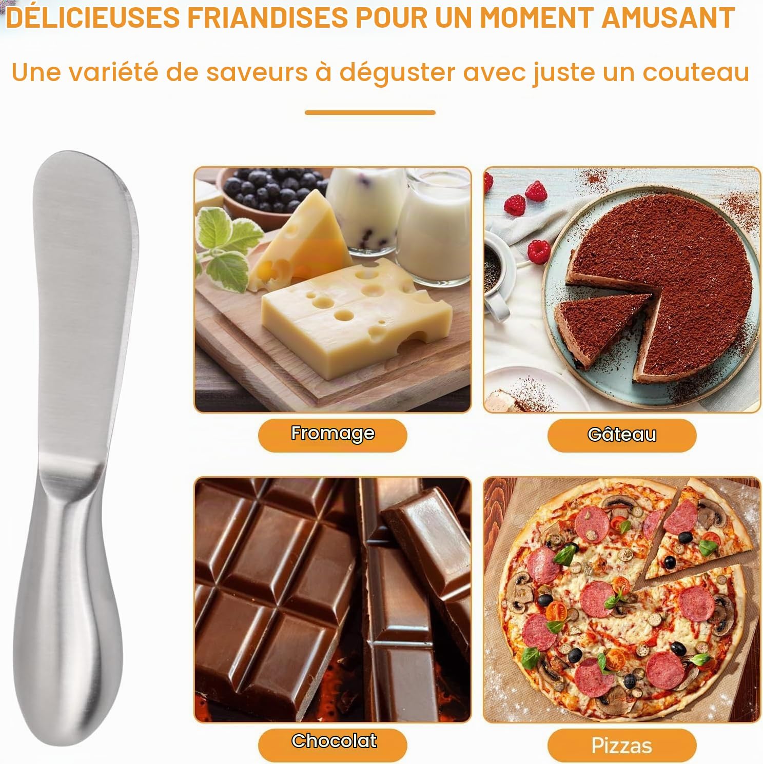 Linwnil Lot de 4 couteaux à fromage et à beurre, mini pinces de service, couteaux à beurre polyvalents en acier inoxydable