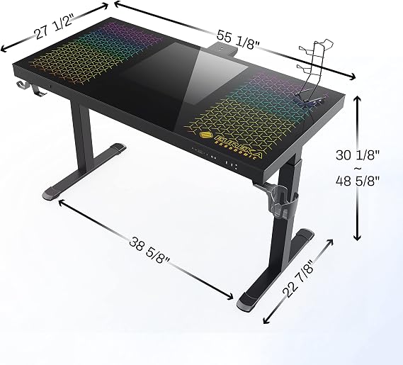 EUREKA ERGONOMIC RGB Gaming Desk PC Case Built in, 55 Glass Electric Standing Desk W Charging USB Port, Height Adjustable Sit Stand Up Desk Dual-Motor, GTG-EVO Computer Tower All-in-one Table, Black