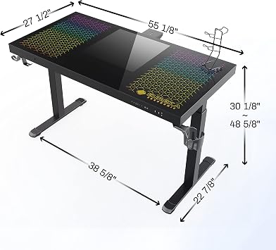 EUREKA ERGONOMIC RGB Gaming Desk PC Case Built in, 55 Glass Electric Standing Desk W Charging USB Port, Height Adjustable Sit Stand Up Desk Dual-Motor, GTG-EVO Computer Tower All-in-one Table, Black
