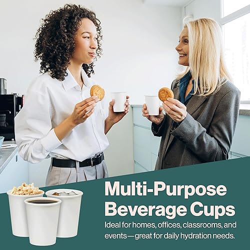 Miniatura 7 de NYHI Vasos de papel desechables de 10 onzas – para bebidas frías y calientes, expreso, té, jugo, agua y más – Superficie lisa para escribir, ideal