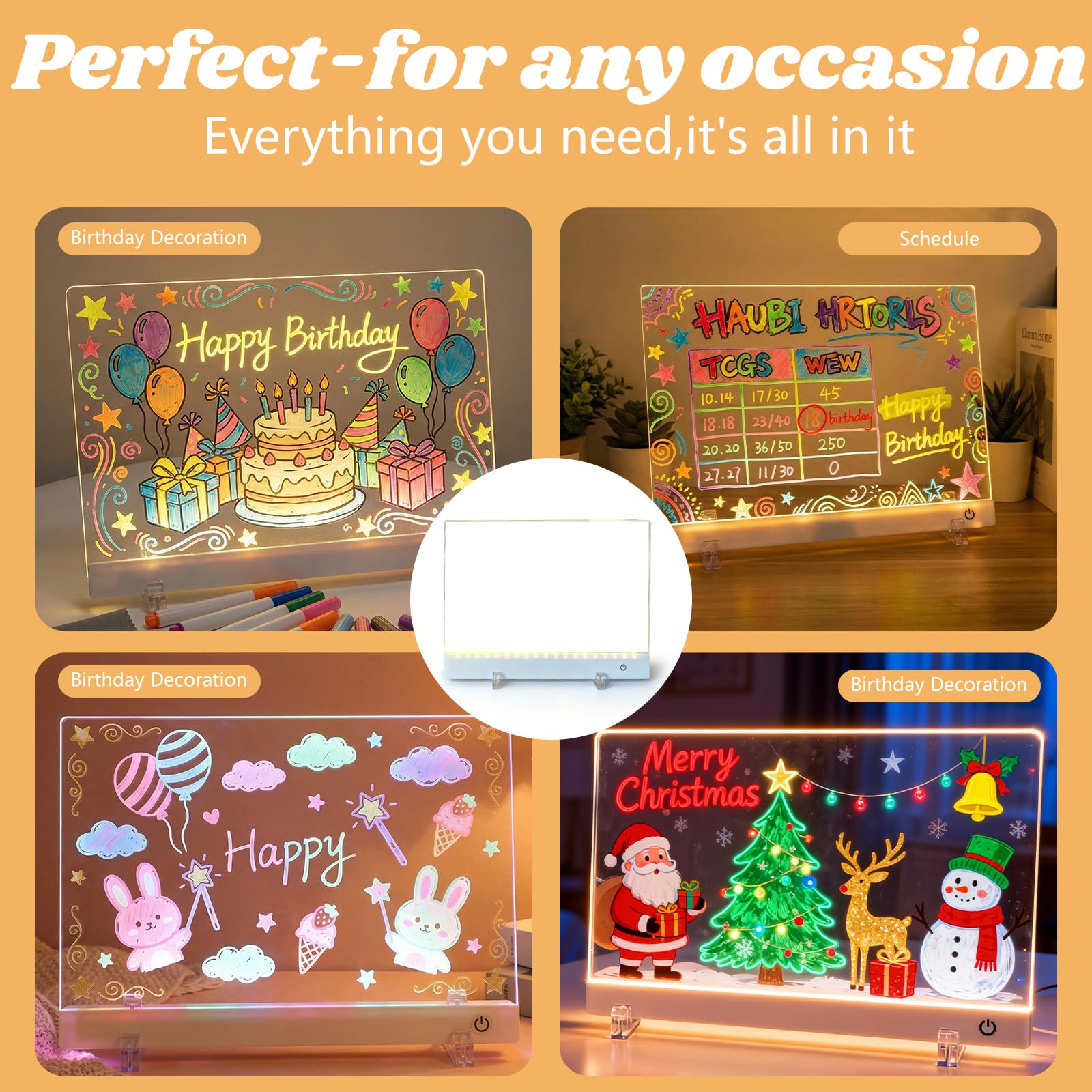 Tablero acrílico luminoso LED mensaje 12 colores bolígrafo regalo niños adolescentes
