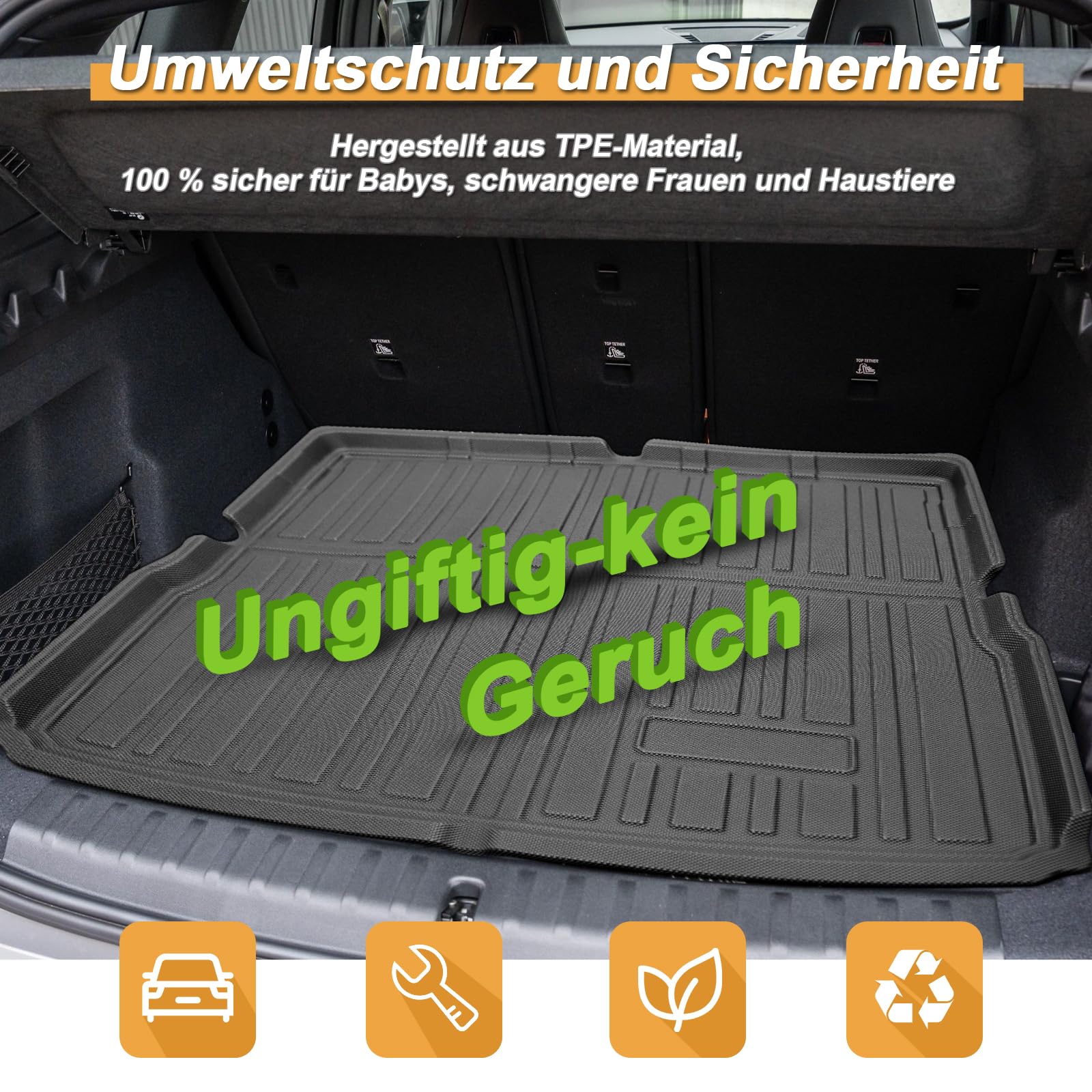 ECOZEN kofferraumwanne für BMW x1/ix1 U11 2022-2026 aus TPE Allwetter Original 3D-Scan Kofferraummatte, wasserdicht verschleißfest Laderaumwanne Hohe Passform Hoher Rand Matte BMW X1 U11 Zubehör
