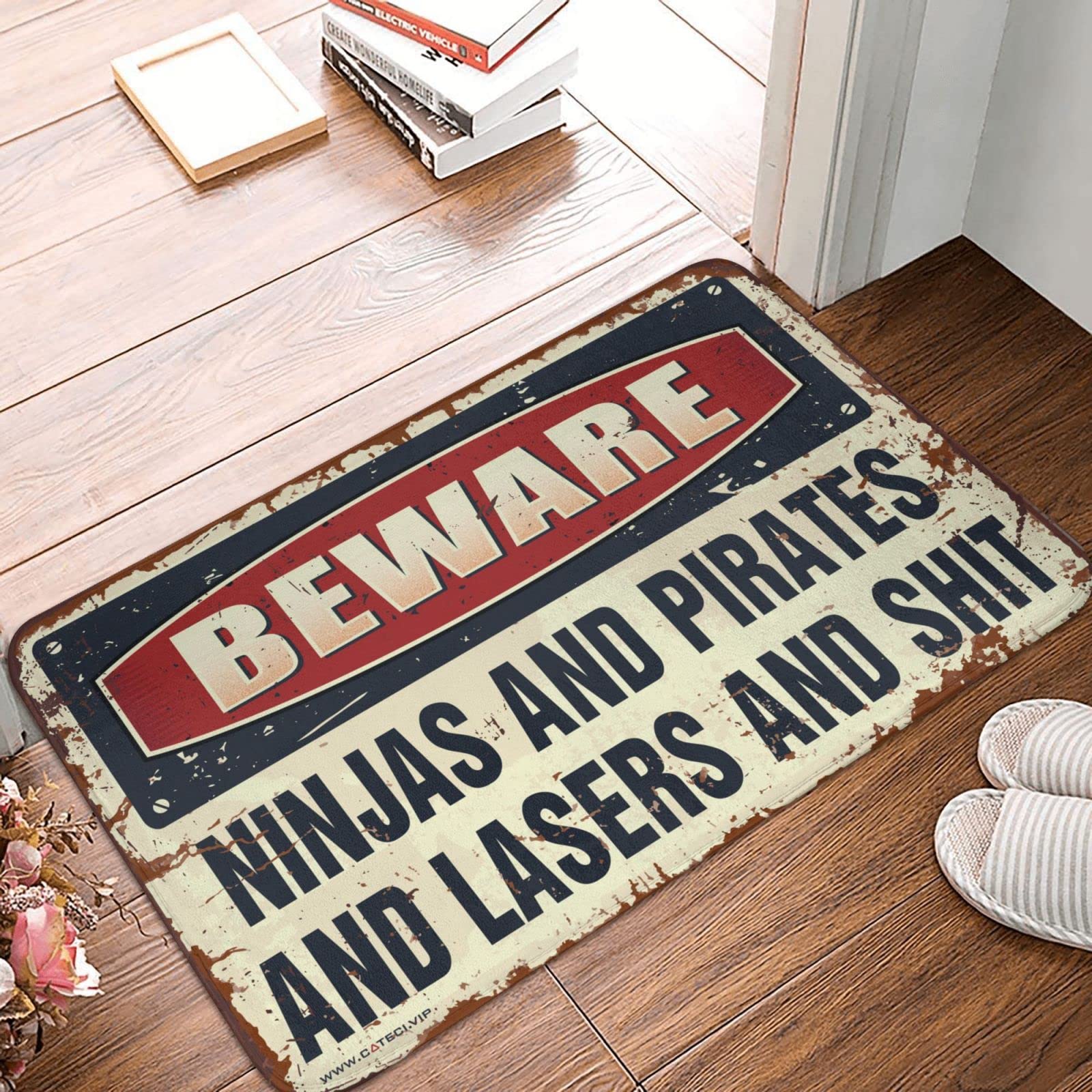 Tapis de salle de bain fin passe-partout motif Ninja Pirate 65 x 90 cm