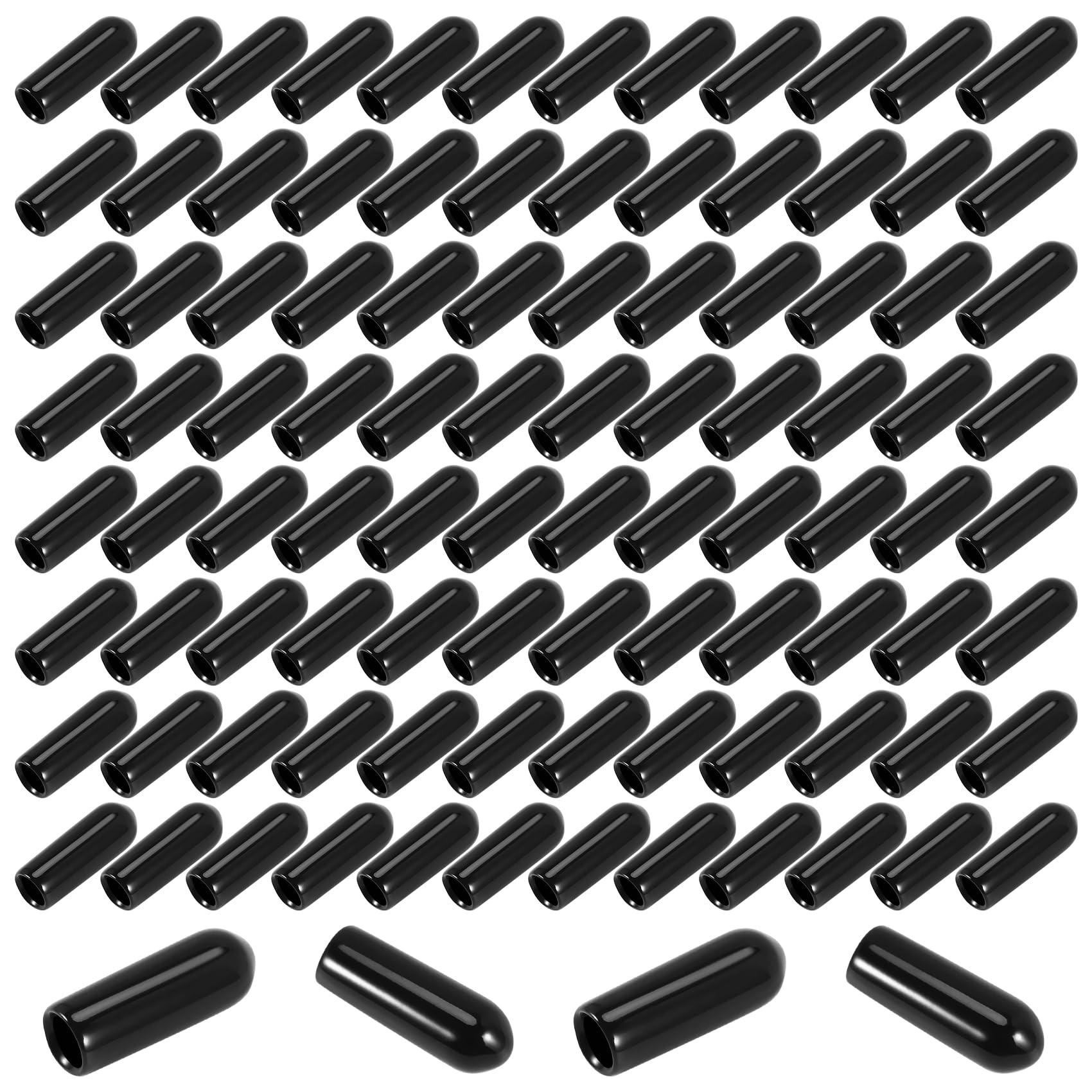 Ruitutedianzi 100Pcs Rubber End Caps 4Mm ID PVC Round Tube Bolt Cap Cover Screw Thread Protectors Black