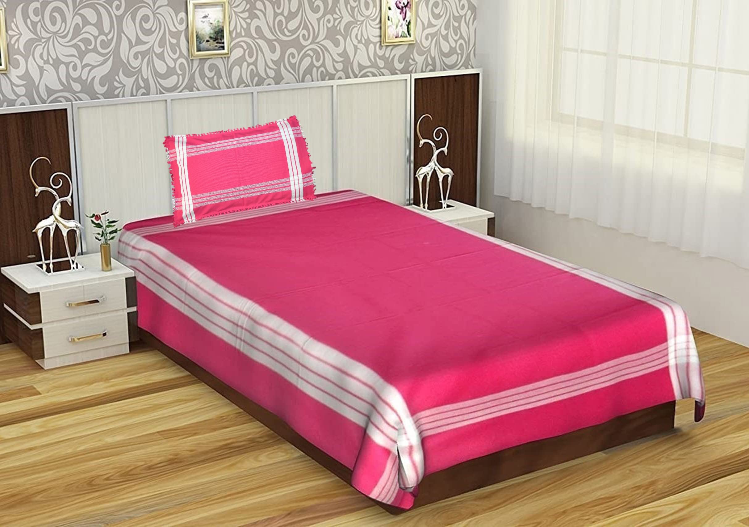 TUNI MANI Pure Cotton Bed Sheet with Pillow Cover for Clinical use / Home / Hospitals, Dust Free Fabric, Size : 50" X 90" (Pink)