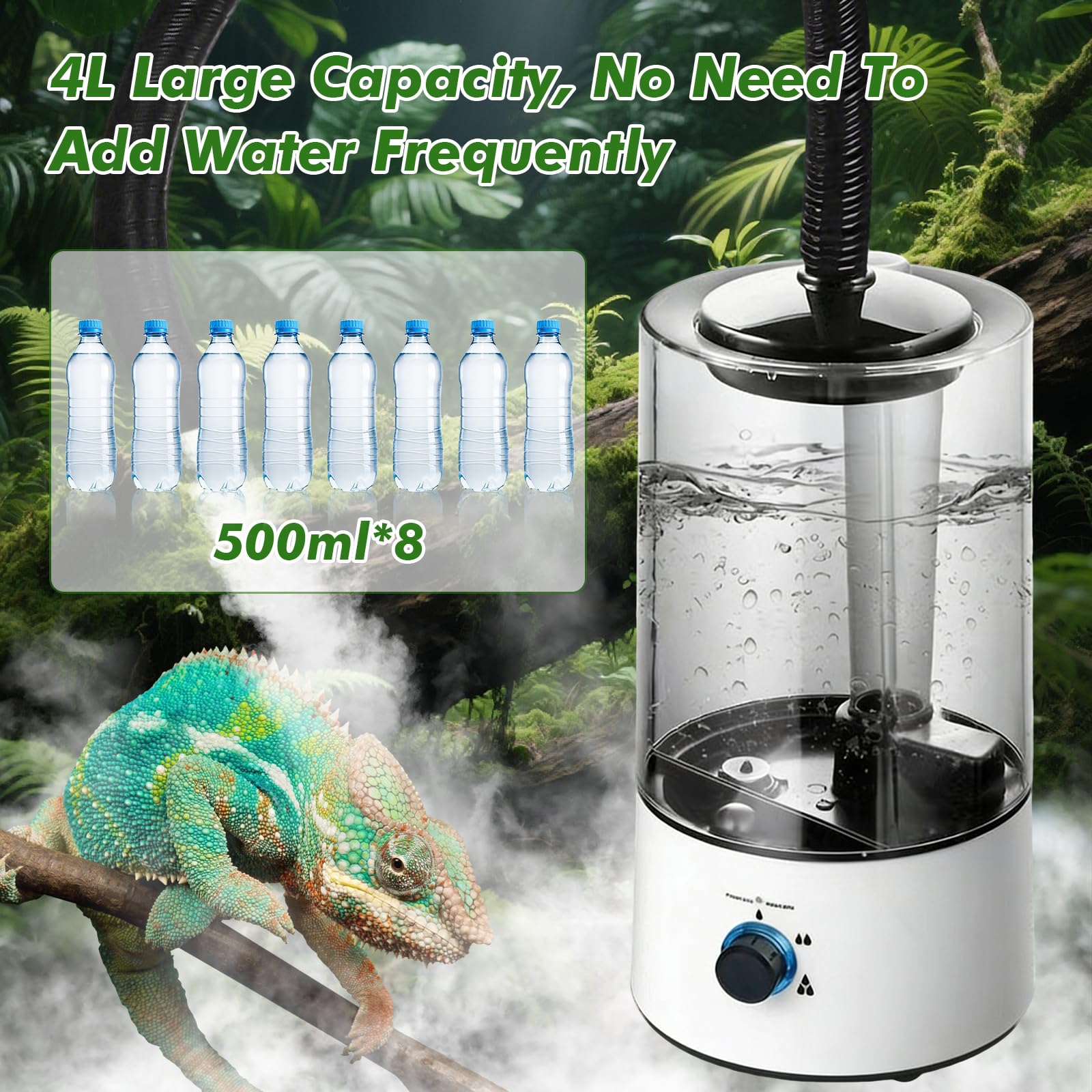 Umidificatore rettile terrario, accessorio per terrario con tubo di spruzzo regolabile, nebulizzatore ultraleggero con protezione contro il funzionamento a secco per rettili, anfibi e piante tropicali