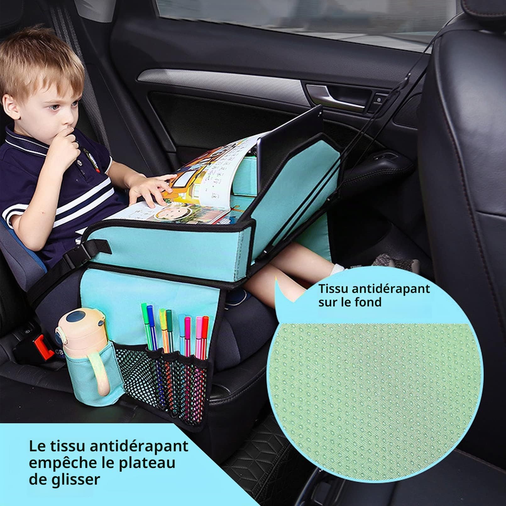 Plateau de siège de voiture pour enfants, plateau de voyage pour tout-petits, avion, plateau de voiture pour enfants essentiels de voyage sur la route (bleu clair)
