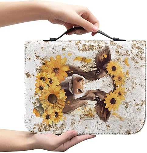 Miniatura 2 de PCSJRKG Funda para la Biblia, funda de cuero para llevar la Biblia con asas y cremallera, bolsas organizadoras de libros bíblicos para, Girasol de