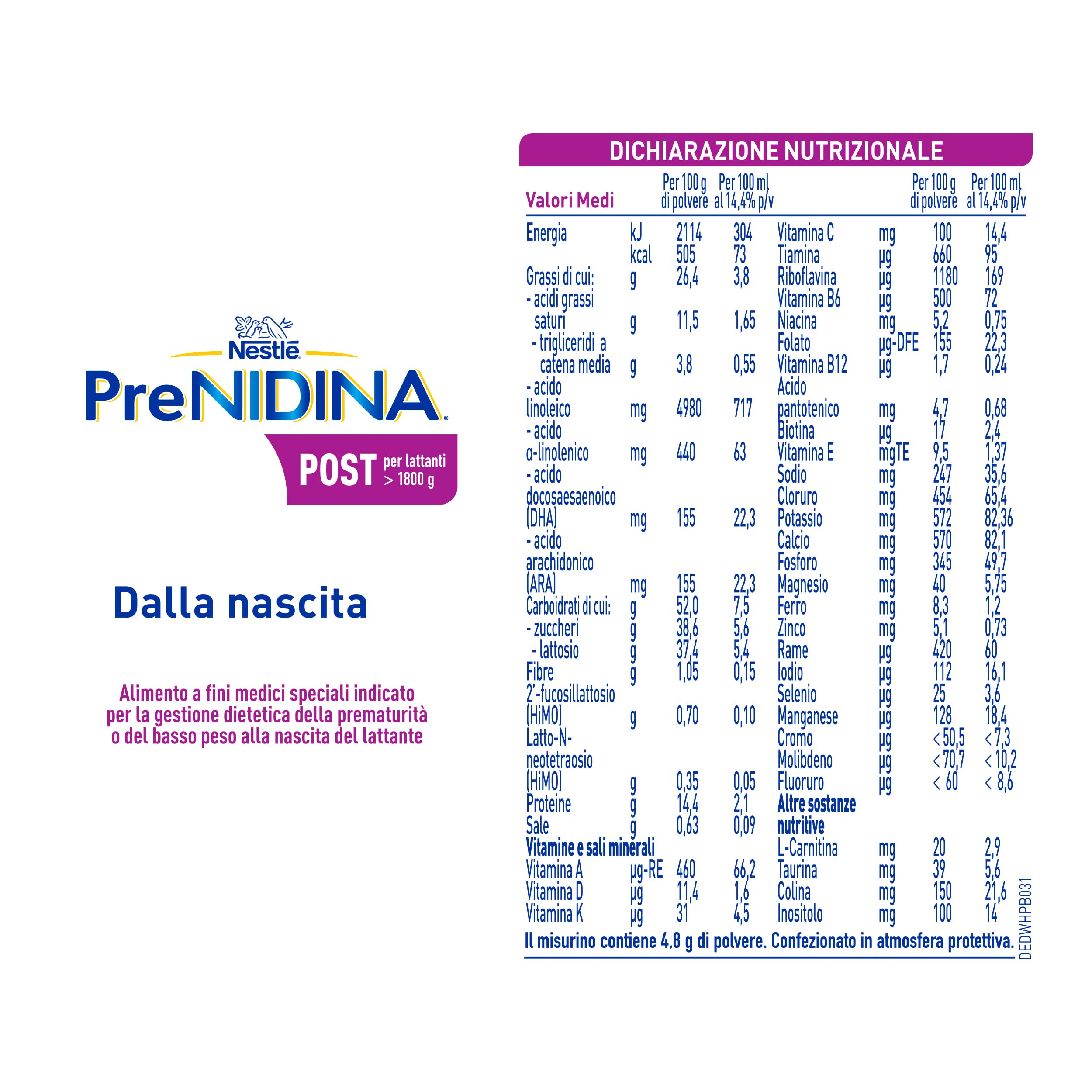 PreNIDINA Post Polvere Alimento a Fini Medici Speciali, Latta 400g