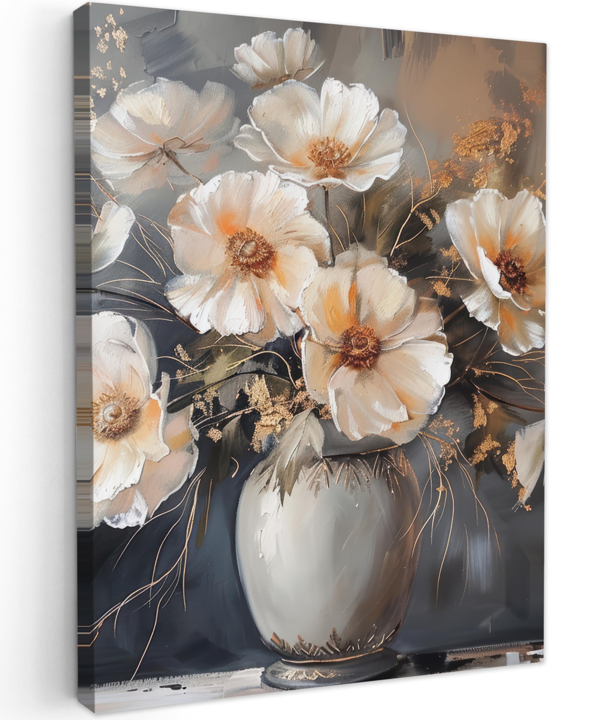 MuchoWow© Canvas Wall Art 20"x28" / 50x70 cm Home Decor Paintings for Living Room Decorations Gifts Hallway Flowers - White - Vase - Modern — image 1