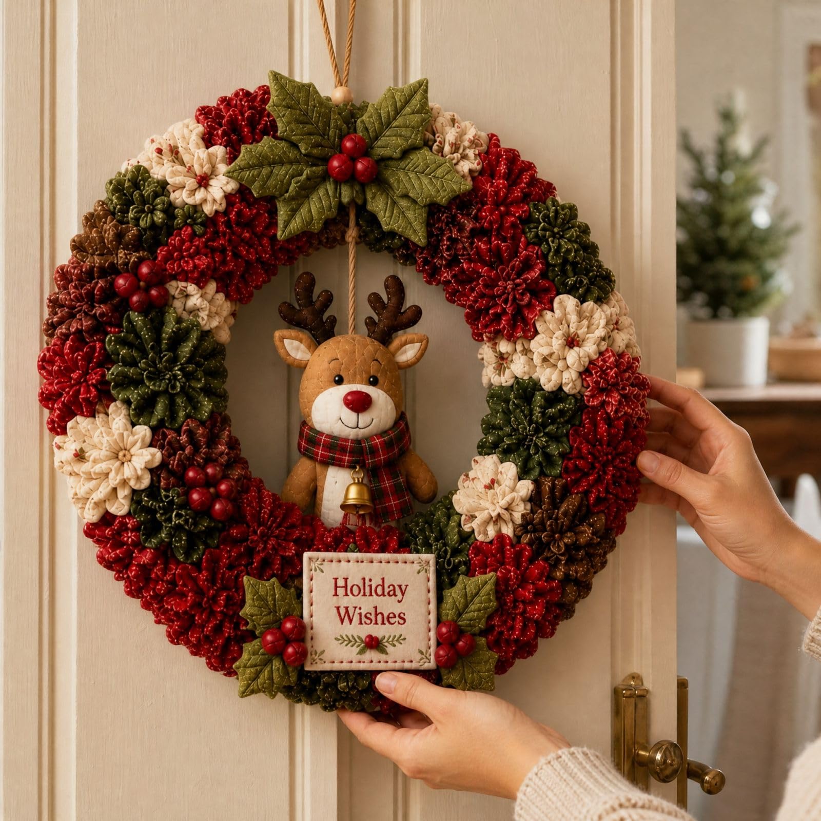 3D Fabric Poke Wreath DIY Kit Christmas Reindeer Craft Adults Decor