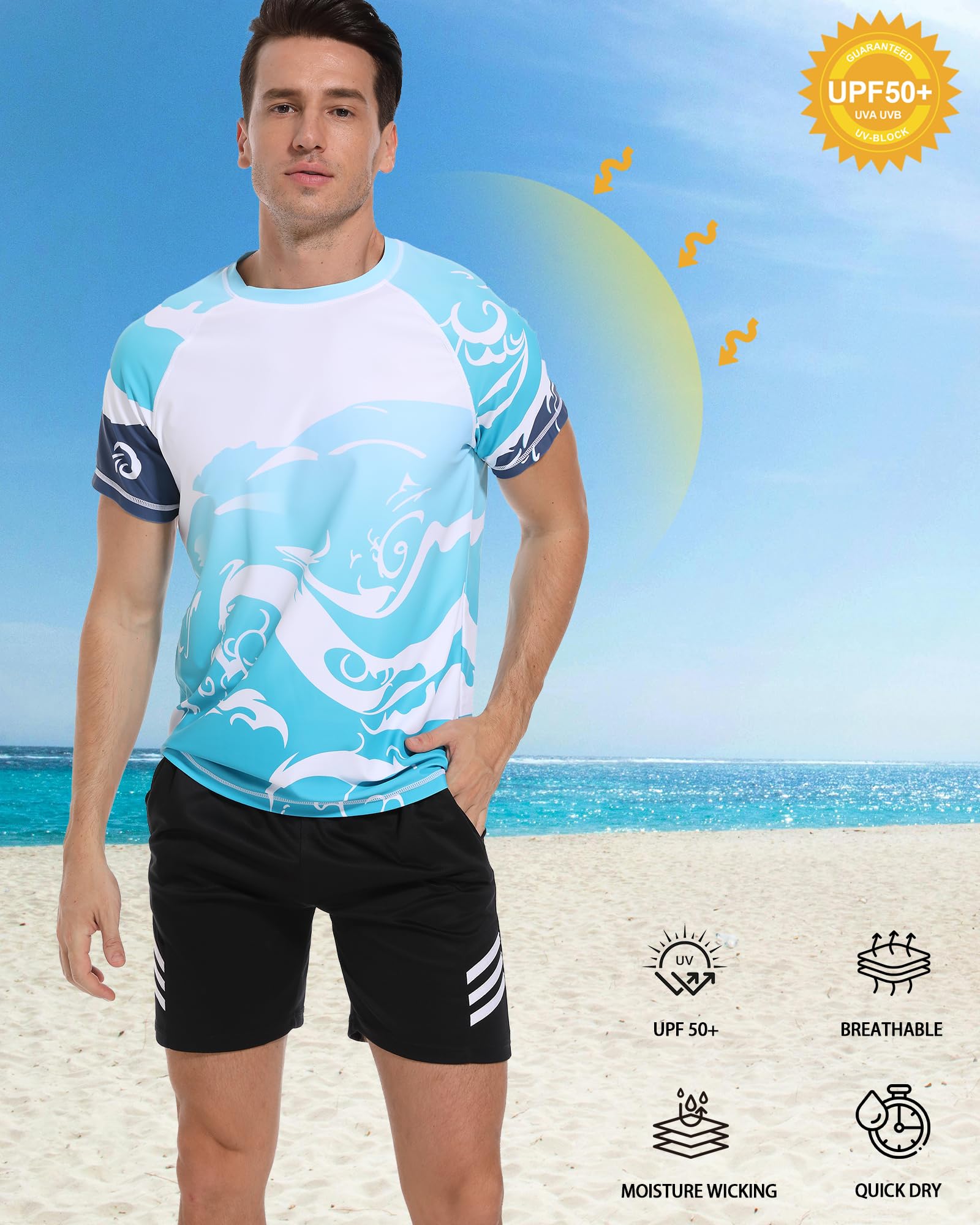VAYAGER Rash Guard UPF 50+, Maglietta da Bagno da Uomo, a Maniche Corte, ad Asciugatura Rapida, vestibilità Comoda, per Surf
