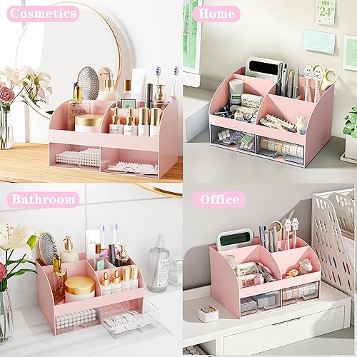 Miniatura 3 de Accesorios de escritorio rosa con soporte para bolígrafos, organizadores de escritorio y accesorios de oficina rosa para mujeres, dispensador de