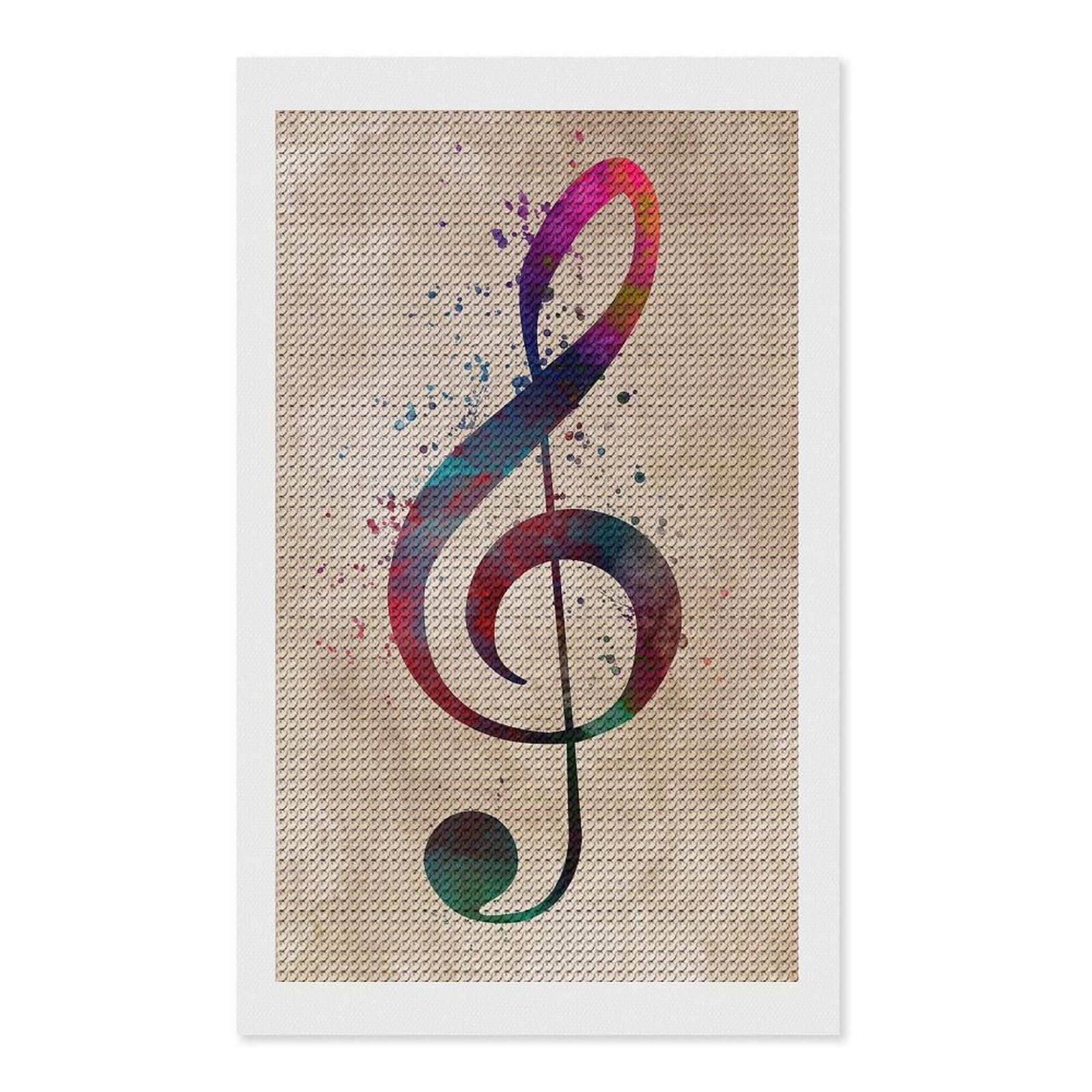 Junmoney Watercolor Treble Clef Diamond Art Canvas 12"x20", Easy Handmade Project, Complete Accessories, Bedroom Decor, Birthday Gift