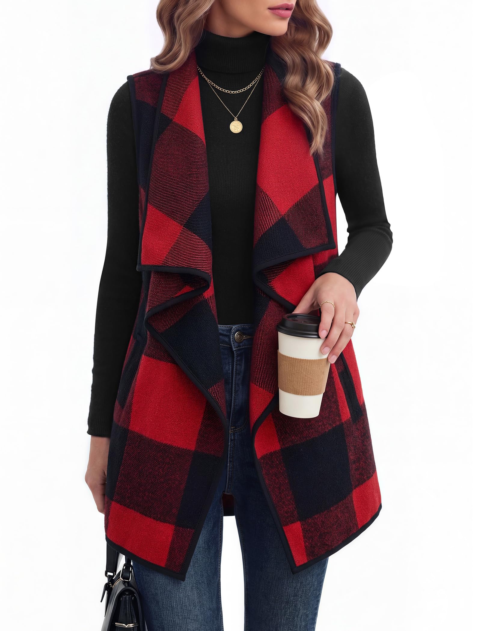 Zeagoo Womens Buffalo Plaid Vest Sleeveless Flannel Shacket Fall Outfits