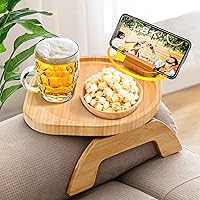 Vista 10 de SINWANT Mesa de brazo para sofá, bandeja redonda de bambú con clip para sofá con soporte para teléfono de 360°, mesa plegable para reposabrazos