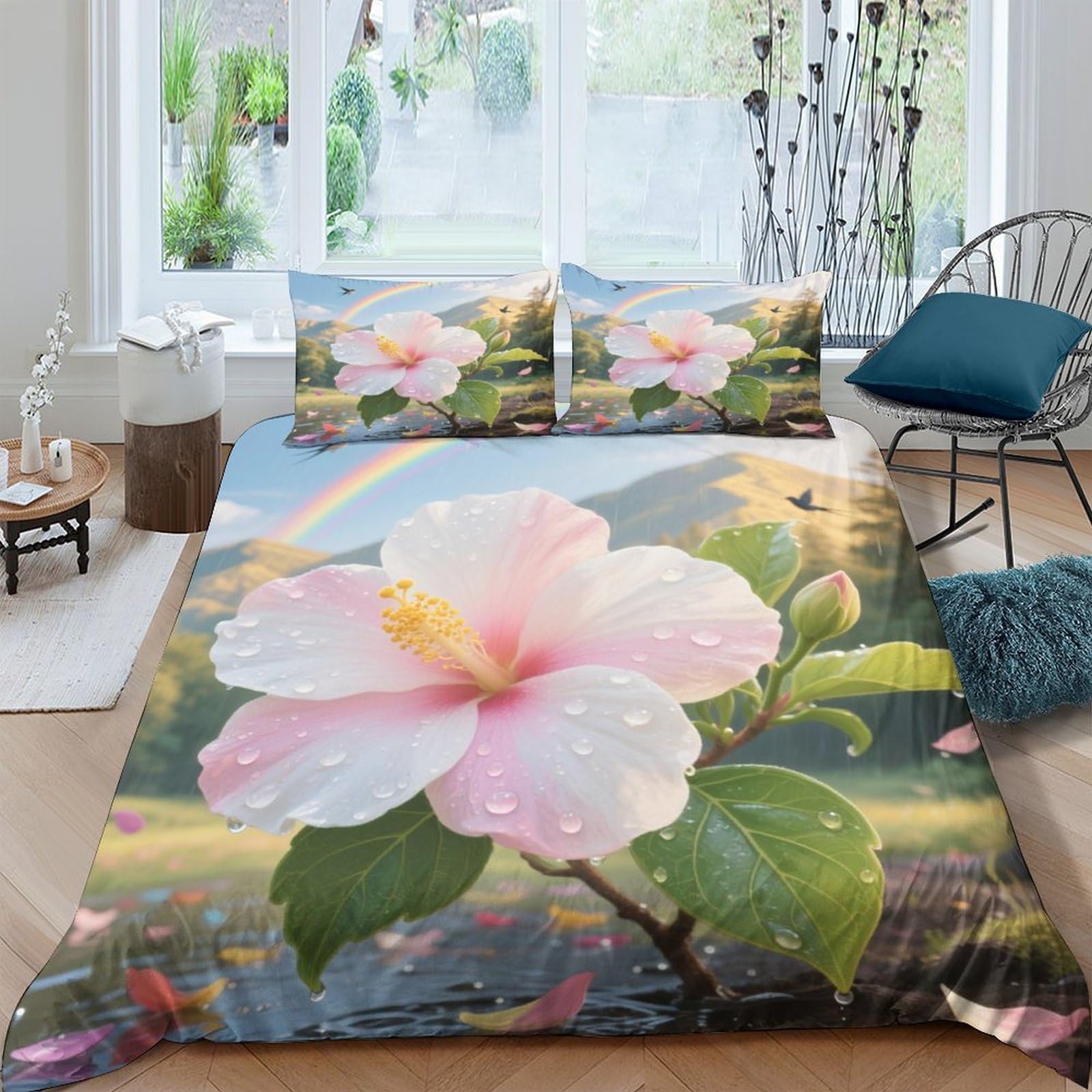 Housse de couette Hibiscus Syriacus 3D fini la couette qui glisse