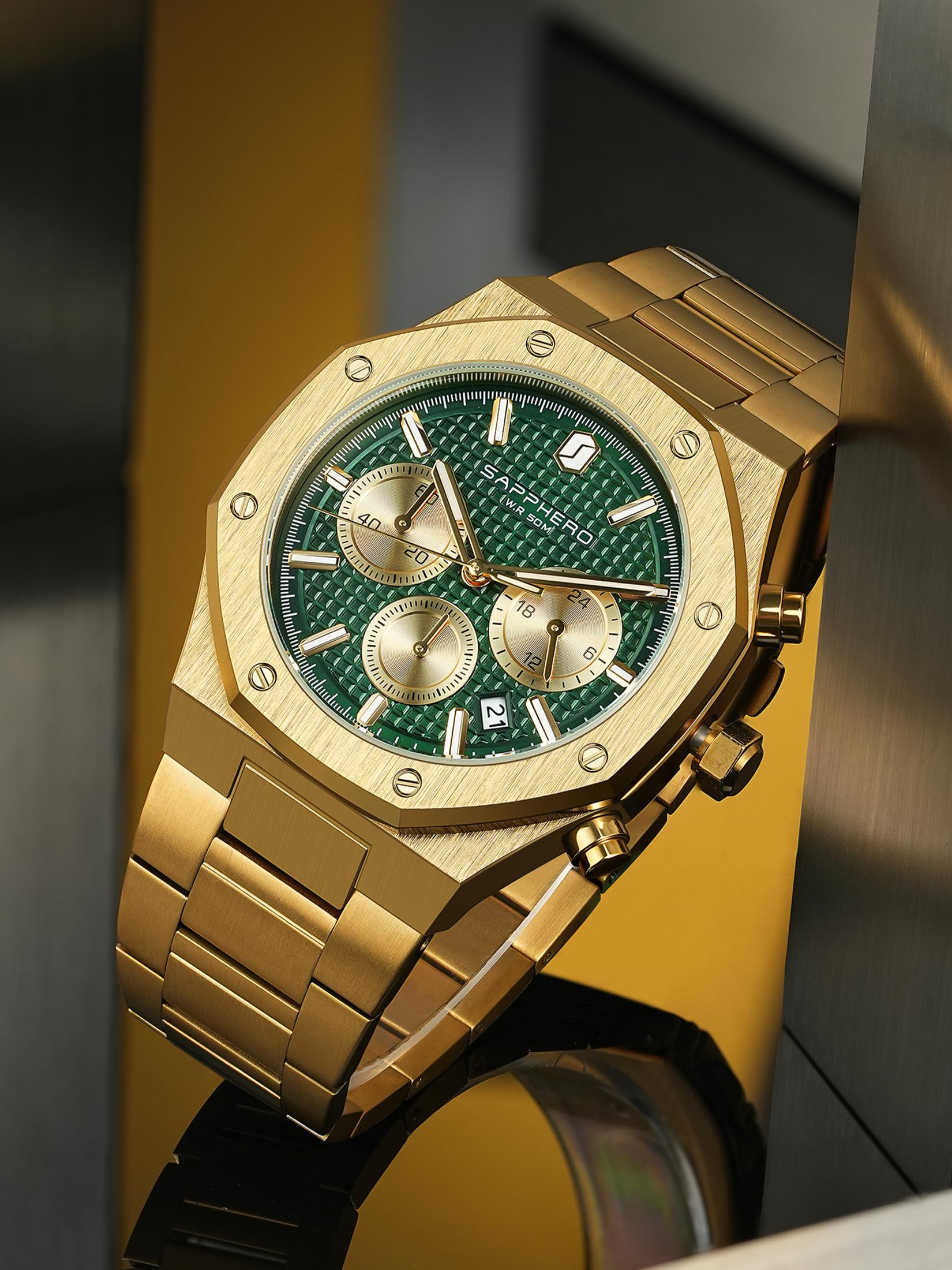 SAPPHERO Herren Uhren Luxus 50M Wasserdicht Armbanduhr für Männer Geschäftlich Datum Sport Zeit Mode Stahlband Uhr Geschenk für Männer