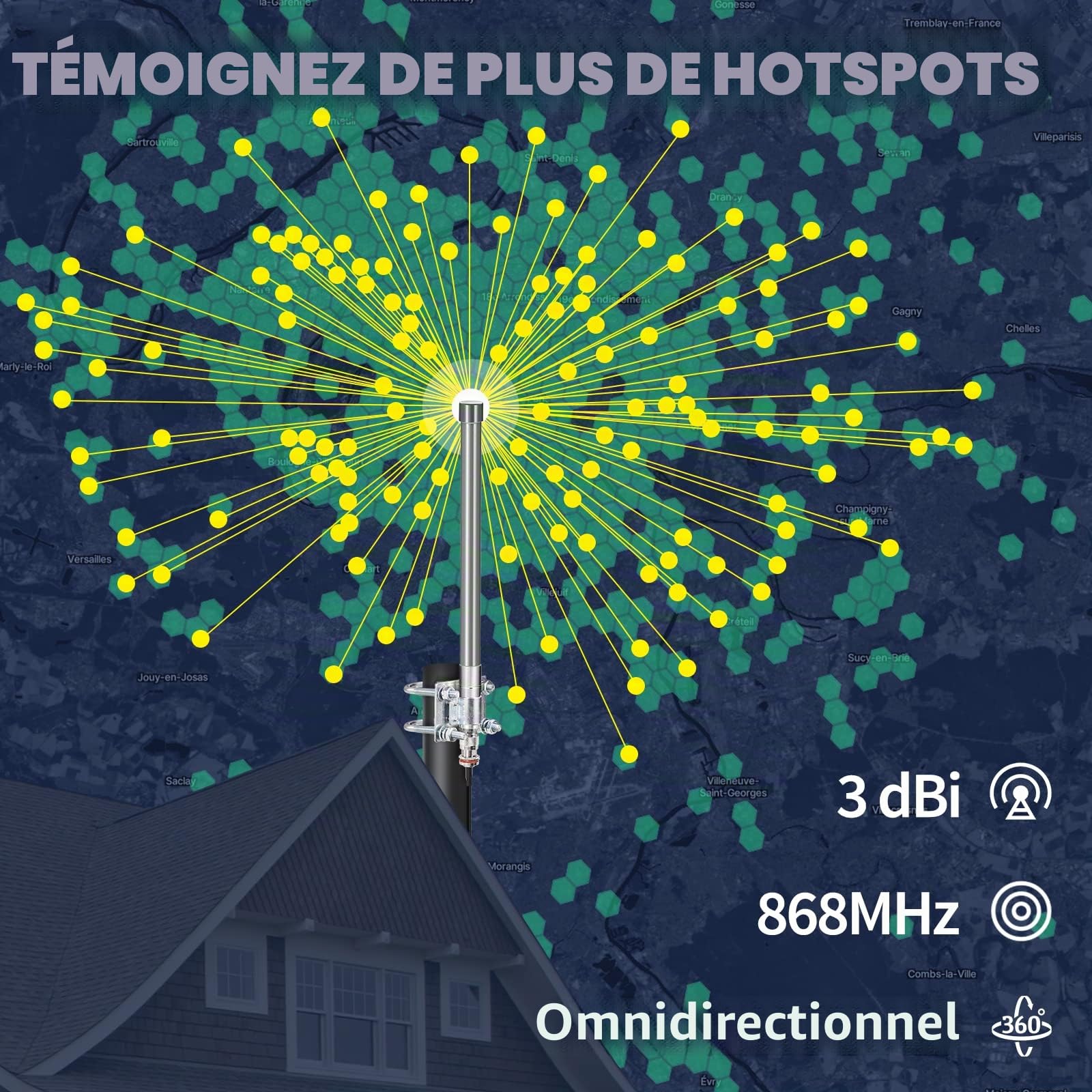 Bingfu Antenne LoRaWAN Extérieure Fibre de Verre 868 MHz 3dBi N-Mâle 50 ohm Étanche pour RAK HNT Bobcat Helium Hotspot