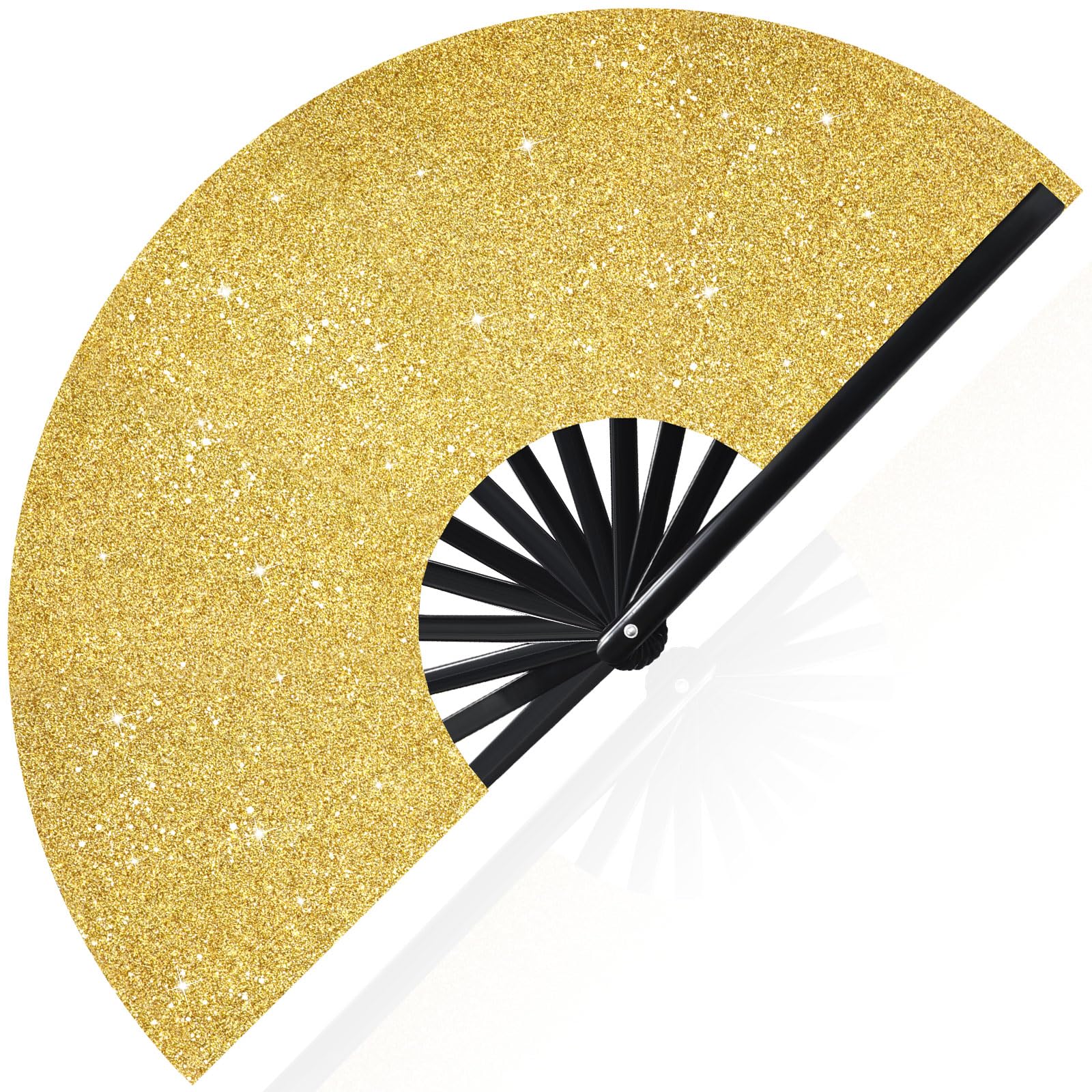 Vercraft 13'' Large Rave Fan for Women Rave Accessories Festival Outfits Glitter Hand Folding Clack Fan for Line Dancing EDM Music Festival Outfits(Gold)