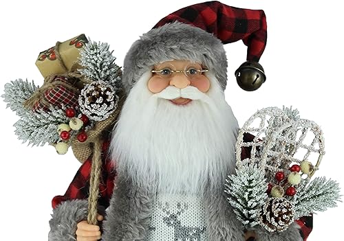 Miniatura 5 de Windy Hill Collection Suéter de reno gris a cuadros de búfalo de 16 pulgadas de pie Santa Claus Navidad Figura Decoración 169090