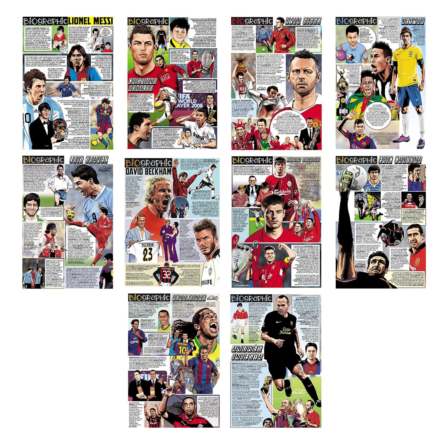 SUKSHMA Biographic Football Legends Poster Set, Messi, Ronaldo, Neymar, Beckham, Iniesta, 10 Pieces-picture-38