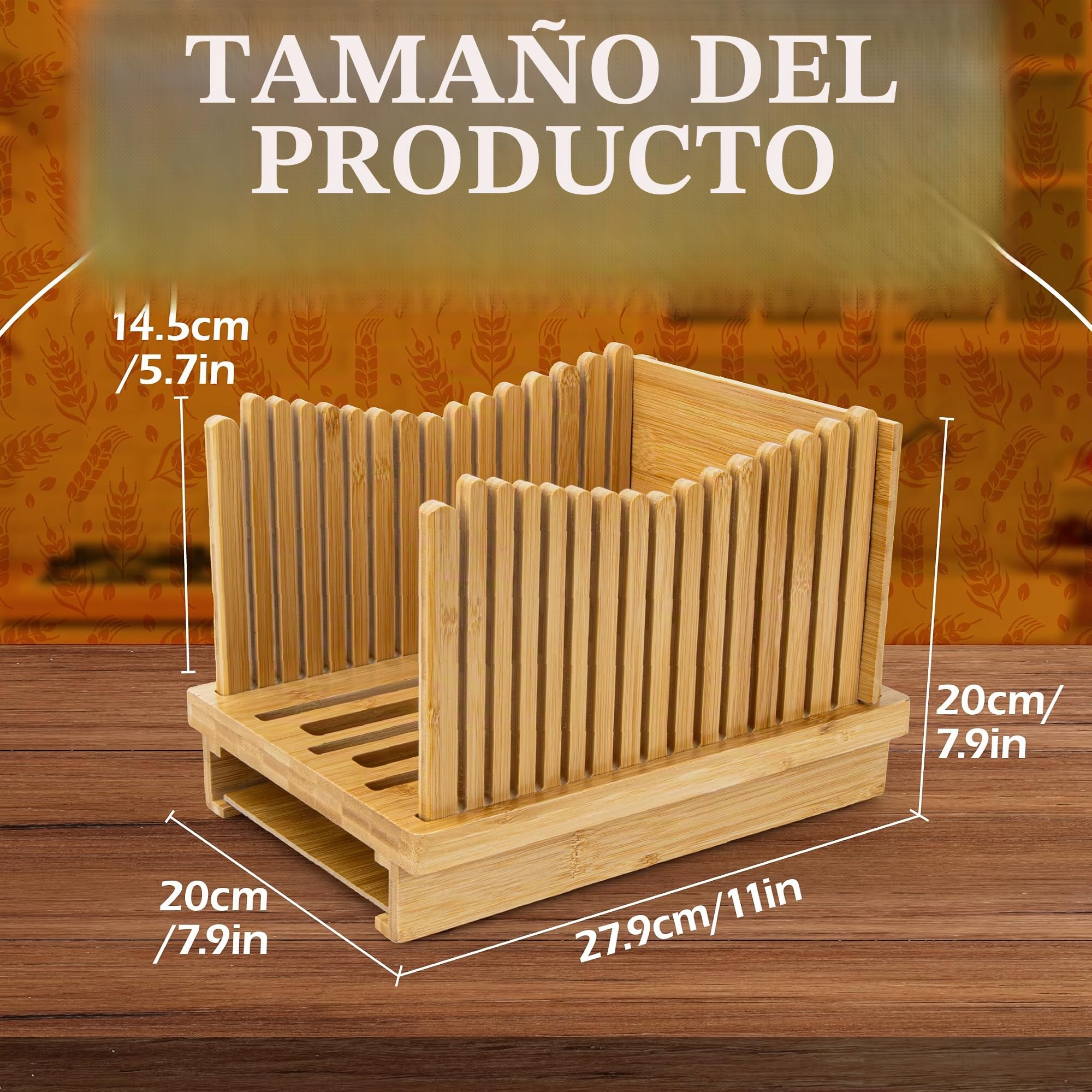 Weenkler Cortador de pan de bambú ajustable, cortador de pan para hacer pan casero en 3 grosores para pan, panecillos, panecillos