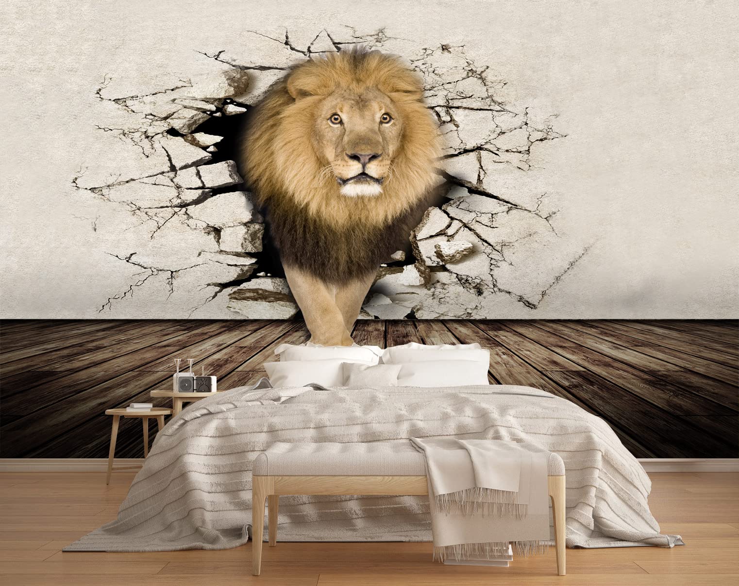 Amazon | MFWFM 3Dレンガライオン壁画 リビングルーム壁紙 寝室