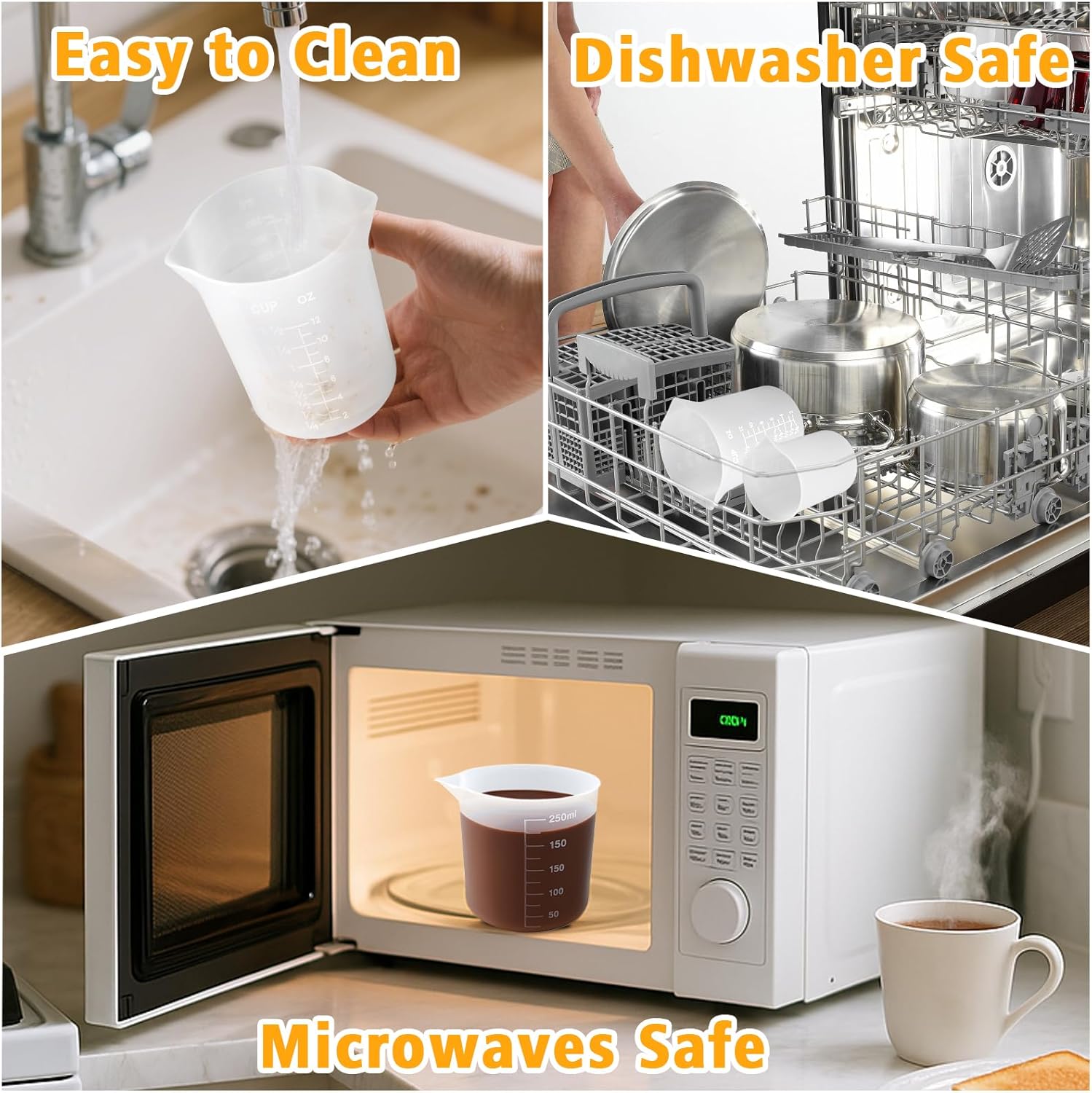 Palksky Silicone Cups for Melting Chocolate, 4PCS Silicone Measuring Cups with 250 & 350ml Capacity, Reusable Baking Supplies for DIY Chocolate Molds