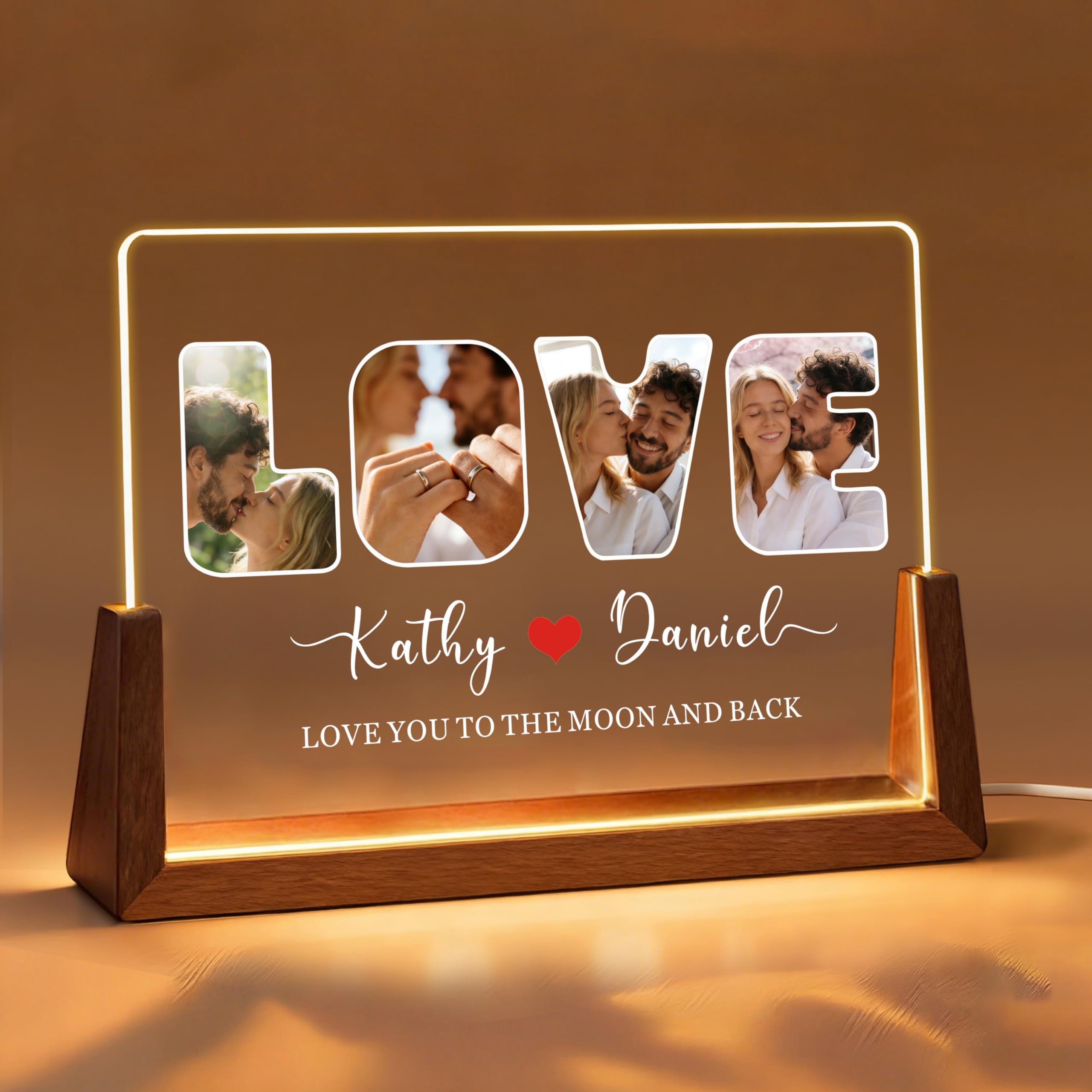 EDSG Personalised Valentines Gifts for Him Her Photo Gifts Night Lights Picture Frame Personalised Birthday Christmas Valentines Day Gifts for Women Men Girlfriend (U-Love Photo)