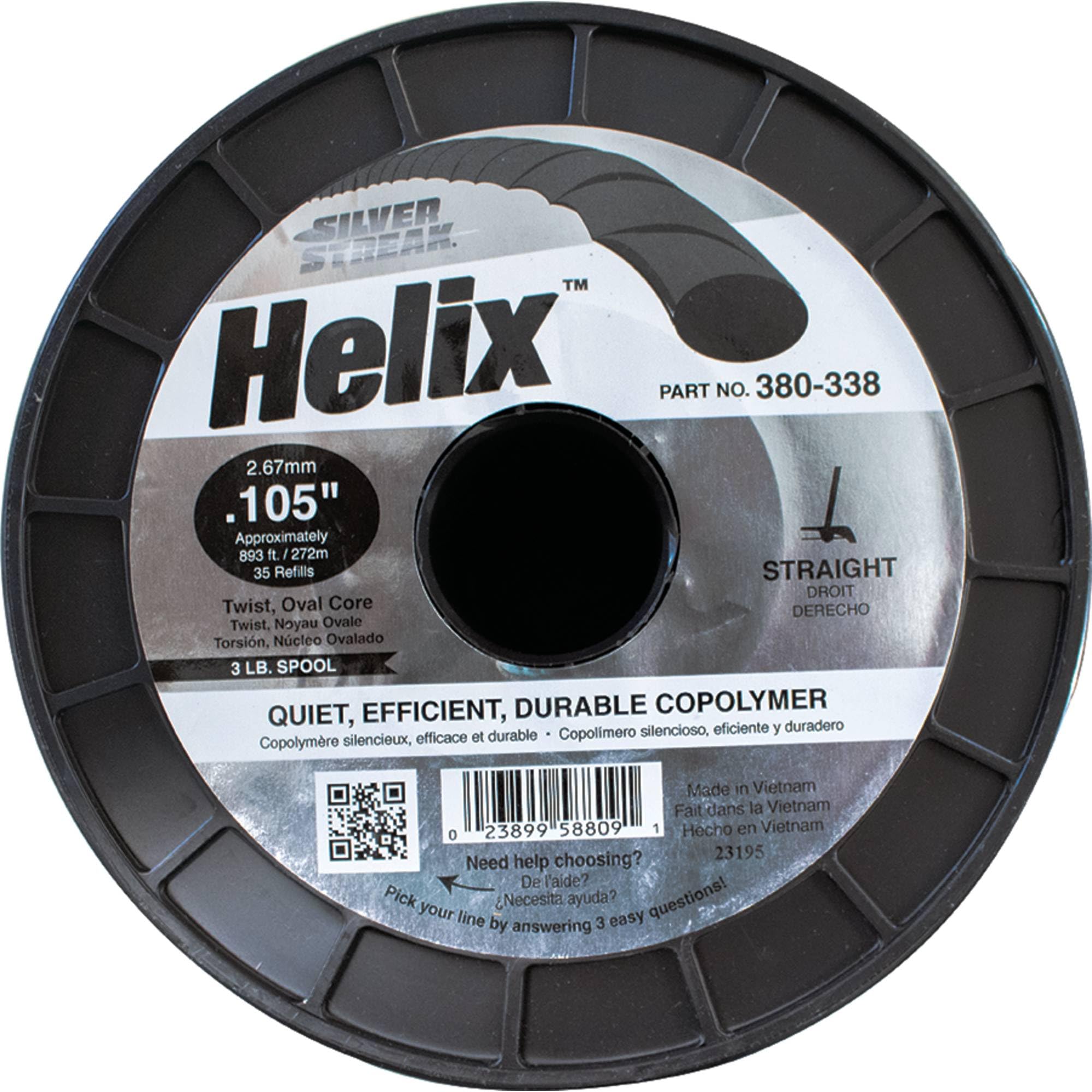 Stens 380-338 Helix Trimmer Line 893' Longitud aproximada, 0.125" de diámetro, Forma de torsión, 3 lbs. Tamaño, Color Negro