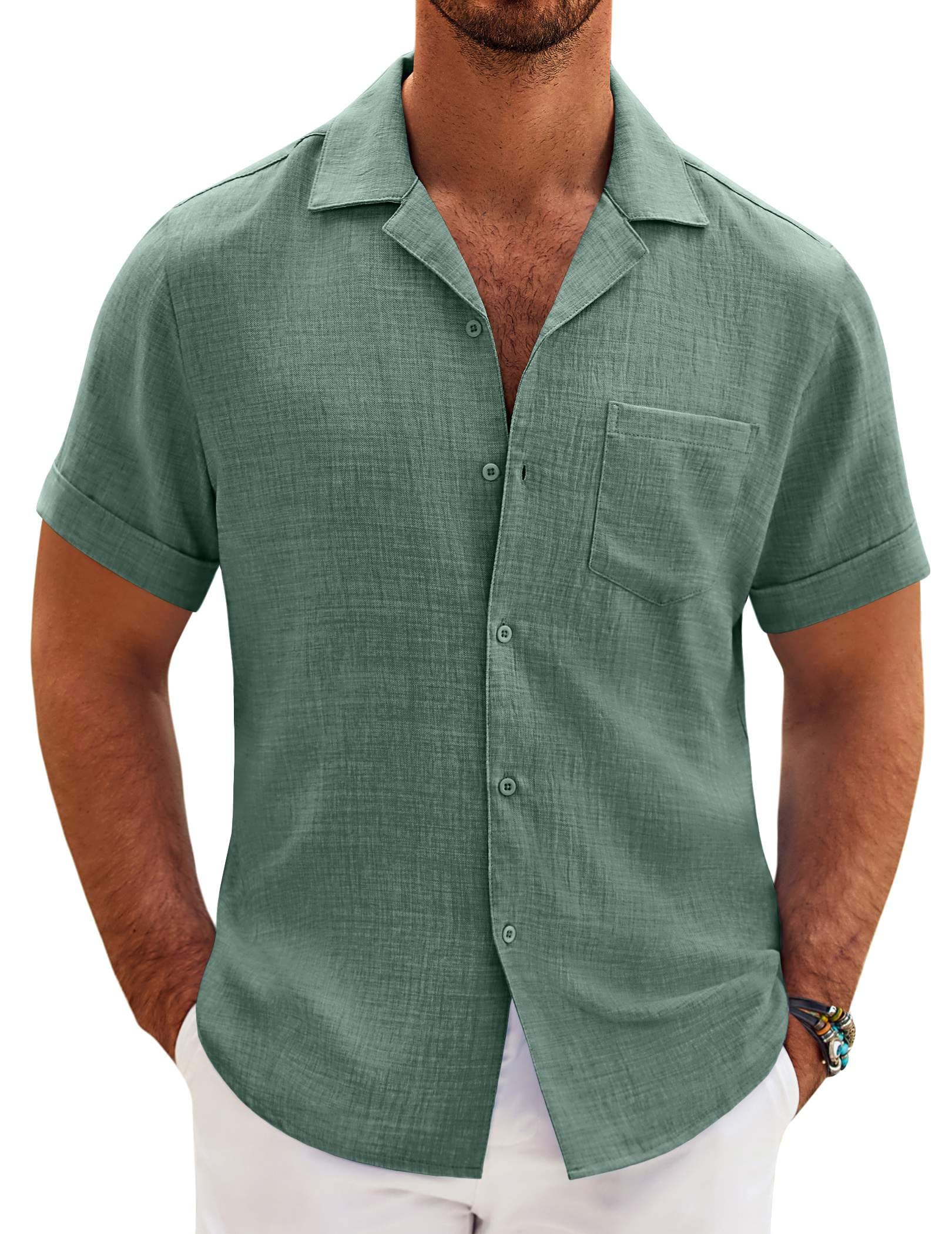 COOFANDY Cuban Linen Textured Shirt