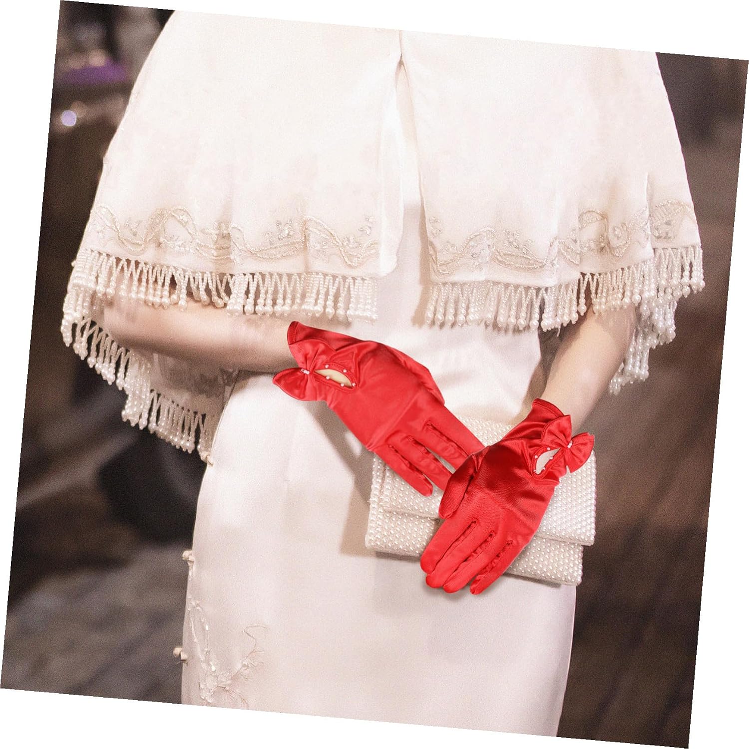 BESPORTBLE 1 Pair Satin Bridal Gloves Wrist Length Gloves for Wedding Formal Banquet Prom Party Evening Events