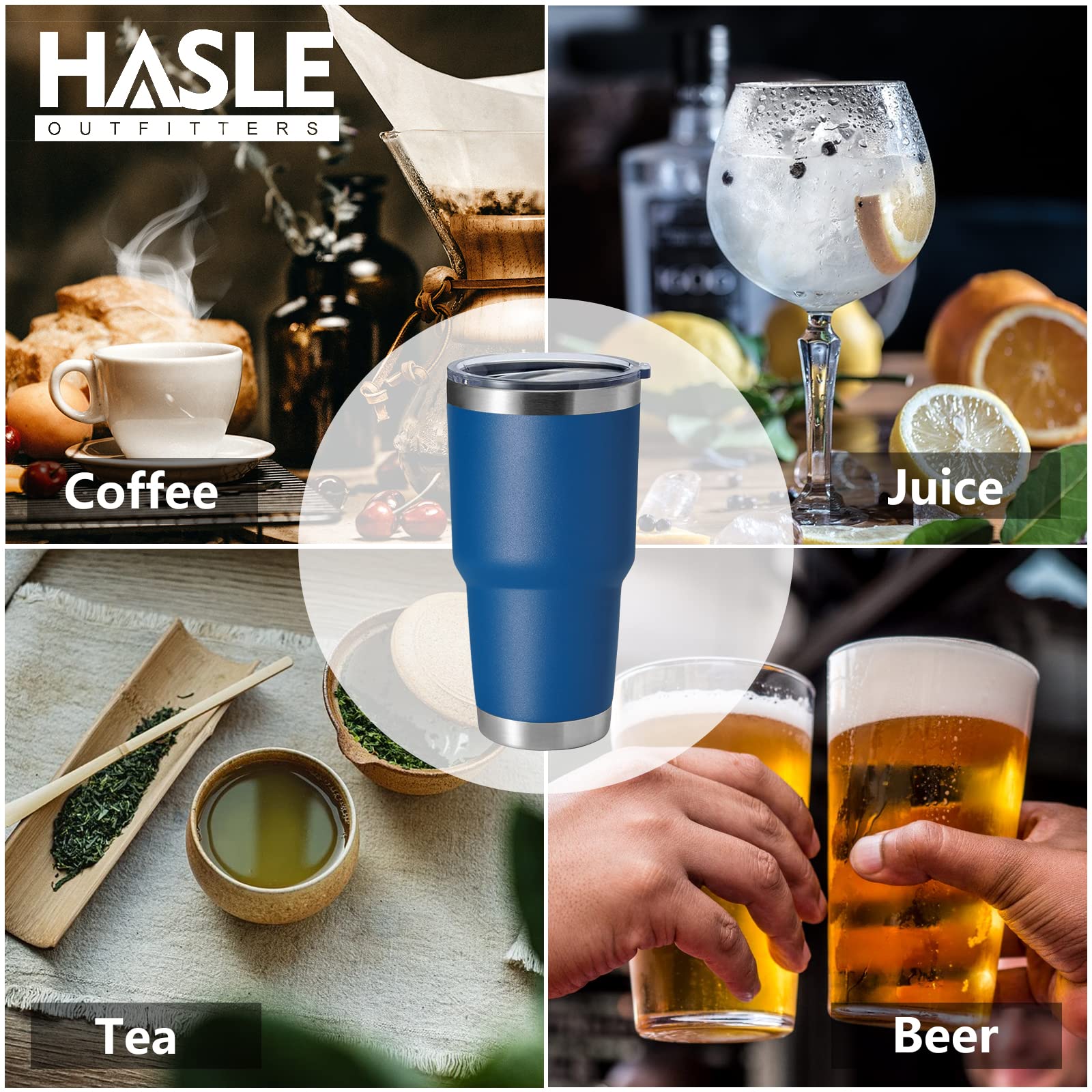 HASLE OUTFITTERS Edelstahlbecher, doppelwandig, vakuumisoliert, Reisebecher, langlebig, isoliert, Kaffeebecher, Geschenkbox-Set (Dunkelblau, 4)