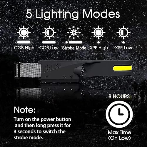 Miniatura 8 de Lámpara de cabeza, luz LED brillante e impermeable, 3.9 x 2.2 in, lámpara con sensor de movimiento, linterna impermeable, función de sensor de