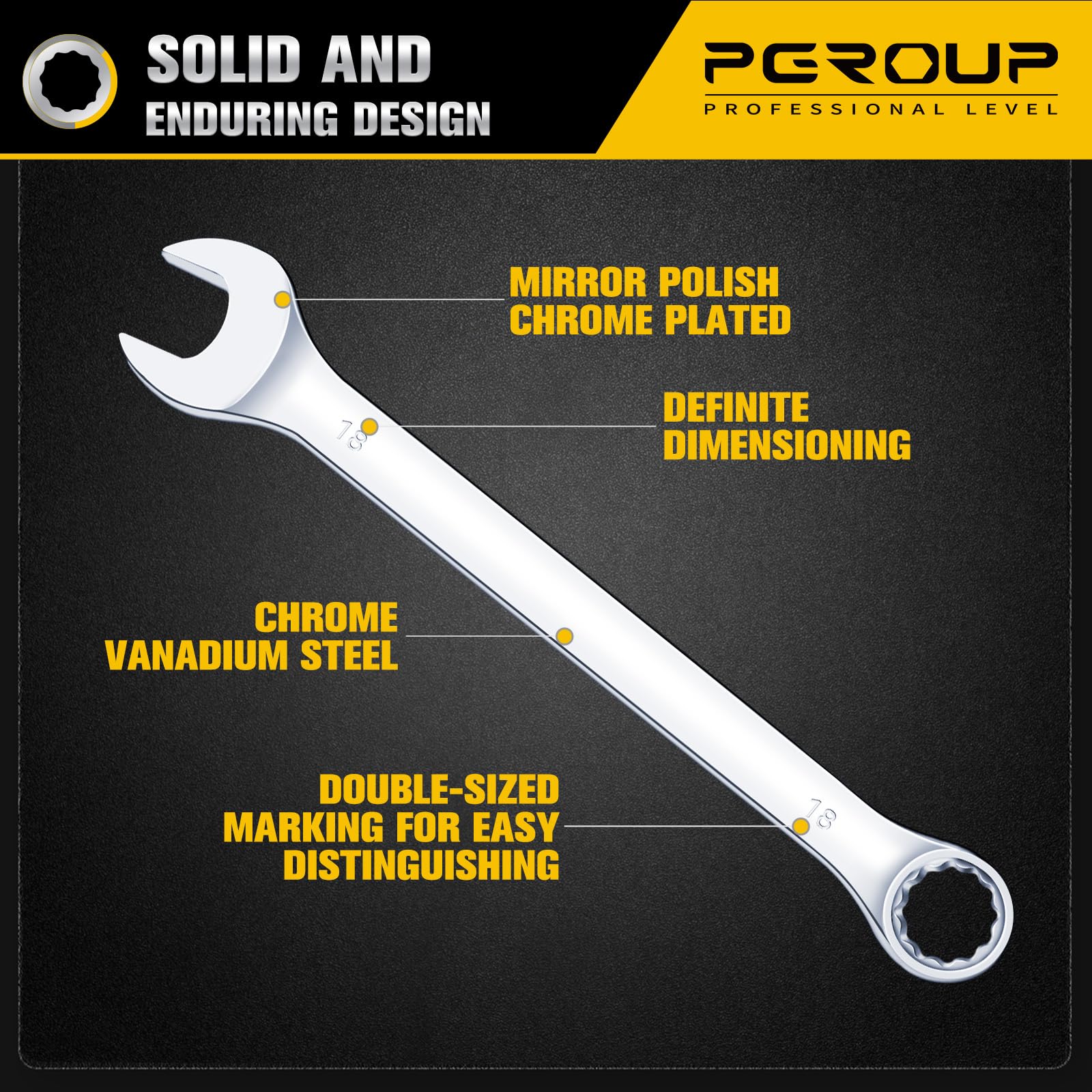 Juego de 32 llaves combinadas SAE y métricas, 20 llaves largas y 12 llaves gruesas con bandeja organizadora, extremo abierto y extremo de caja de 12 puntos, espejo de acero CR-V cromado pulido