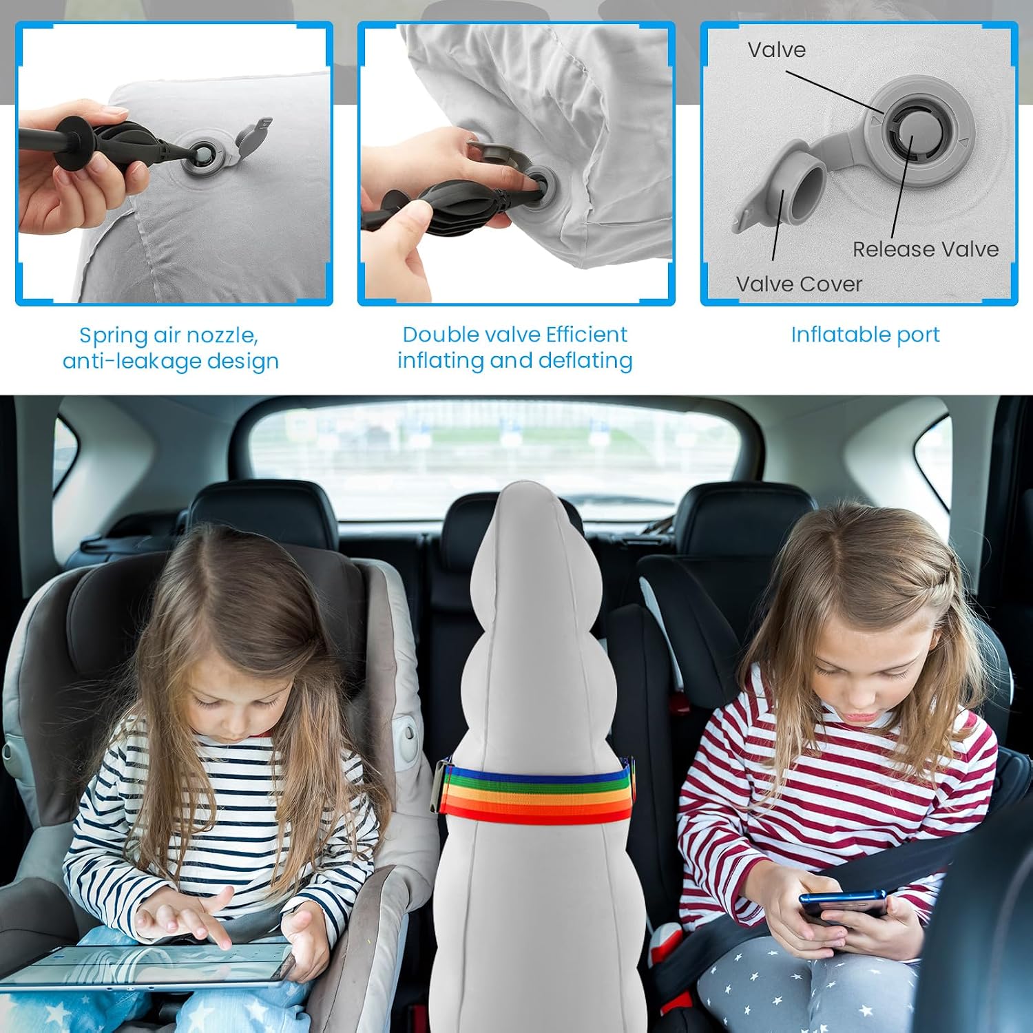 BBTO Inflatable Car Backseat Divider, Car Seat Divider, Portable Back Seat Rest for Kids to Stop Fighting Reduce Stress for Parents on Long Driving