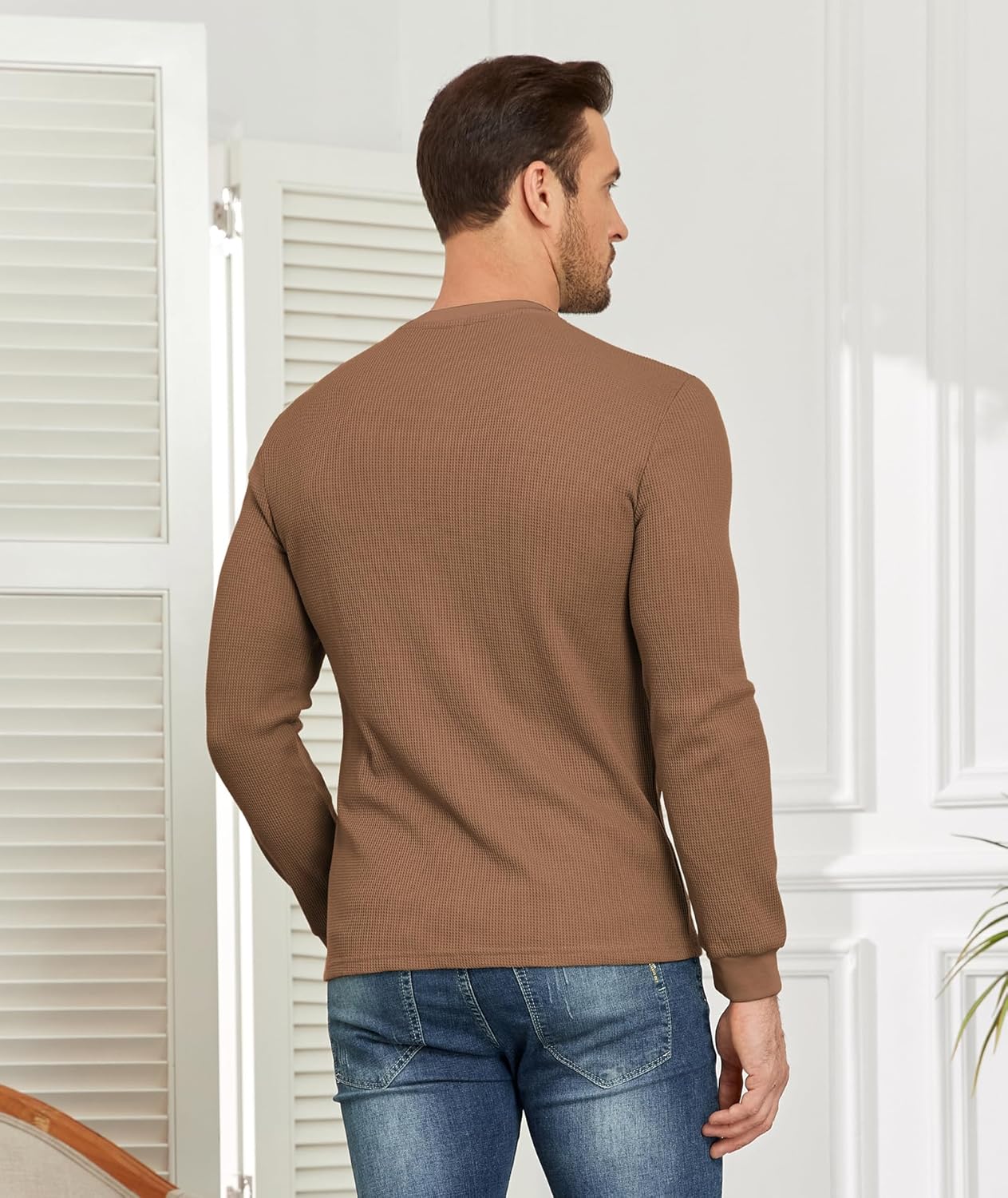 PRIVIMIX Mens Waffle Henley Long Sleeve Cotton Casual T-Shirt Fashion Three Button Pullover with Pocket - Image 4