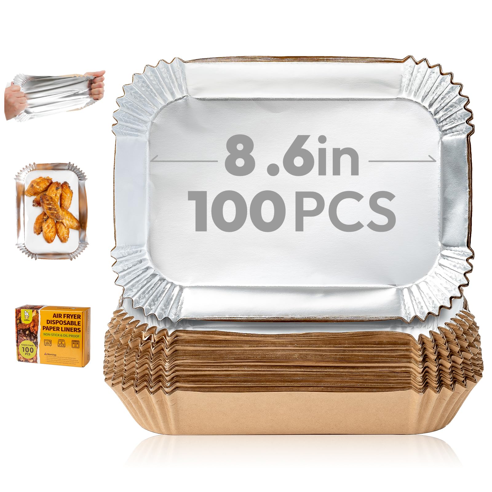 Katbite 100pcs Rectangle Air Fryer Liners, 86x55