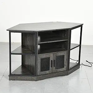 DWVO Farmhouse Corner TV Stand for Living Room, TV Stand for 55 Inch TV, Entertainment Center with Storage and Power Outlet, TV Console Cabinet, Grey Oak