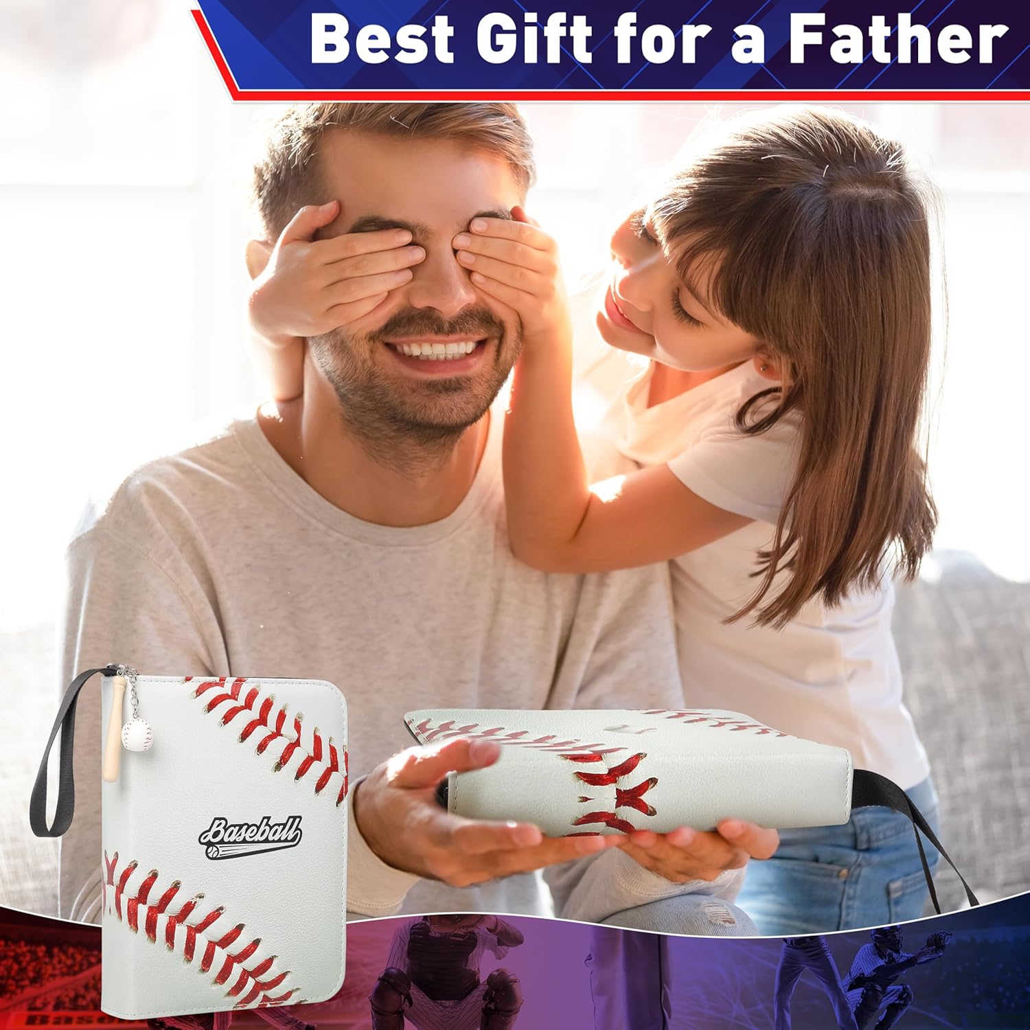 ZAIONE 4-Pocket Baseball Card Binder: Portable 440 Pockets Collectible Sports Trading Cards Album for Baseball Fans - Zippered PU Card Holder Binder for 2025 Design Gift