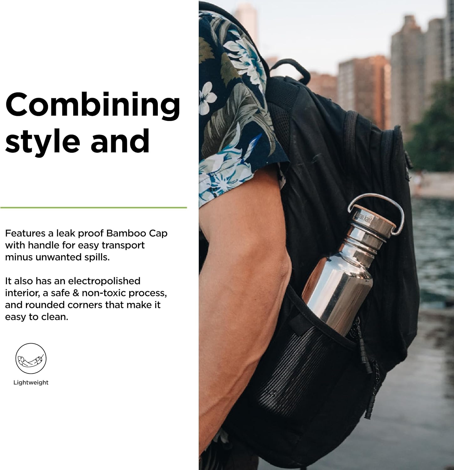 Klean Kanteen 27 oz Reflect Water Bottle with Bamboo Cap - Reusable Water Bottle - BPA-Free - Made with Stainless Steel & Food-Grade Silicone - Mirrored Stainless, 27 oz - Image 3