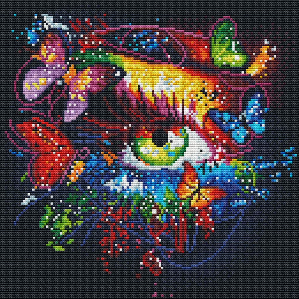 Awesocrafts Eye Cross Stitch Stamped Kits And Butterfly Colourful Butterflies Easy Patterns Cross Stitching Embroidery Needlework Kit Supplies (Eye)