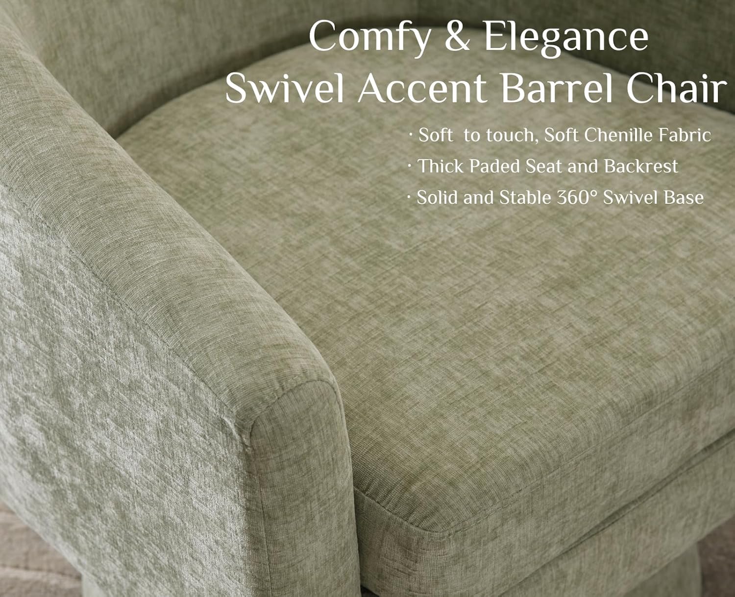 Green Modern Swivel Accent Chair Set of 2 Upholstered Chenille Barrel Chair Boucle Vanity Reading Chair Cozy Round Single Sofa Arm Chair Club Side Chairs for Bedroom/Waiting/Living Room